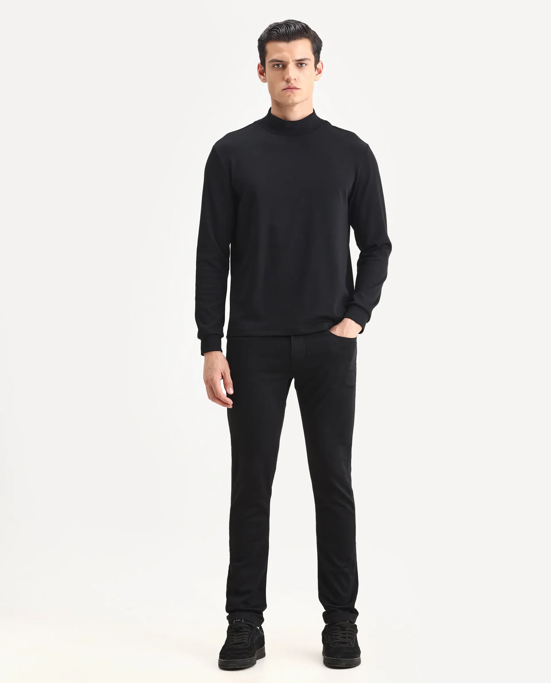 Rare Rabbit Men's Satinx S Black Cotton Plain Hawk Slim Fit Jeans - Image 4