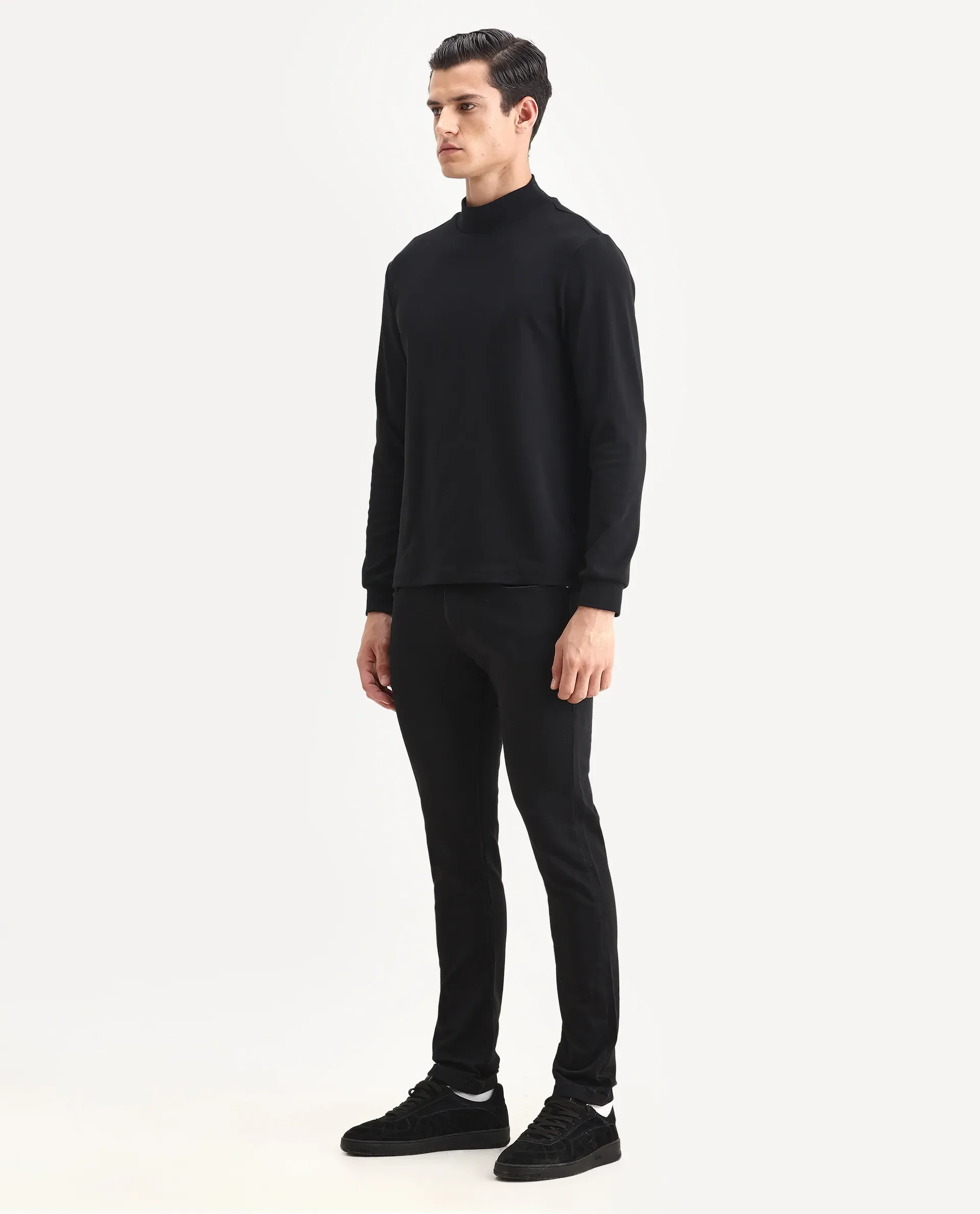 Rare Rabbit Men's Satinx S Black Cotton Plain Hawk Slim Fit Jeans - Image 5