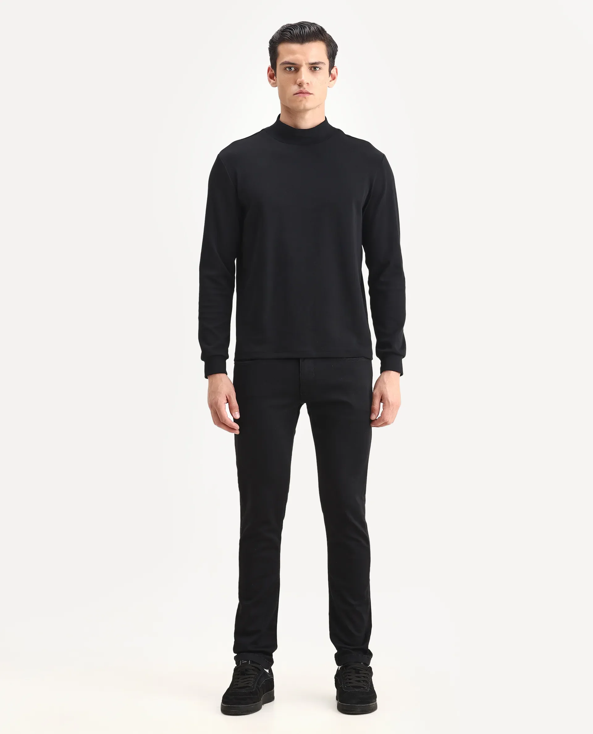 Rare Rabbit Men's Satinx S Black Cotton Plain Hawk Slim Fit Jeans - Image 6