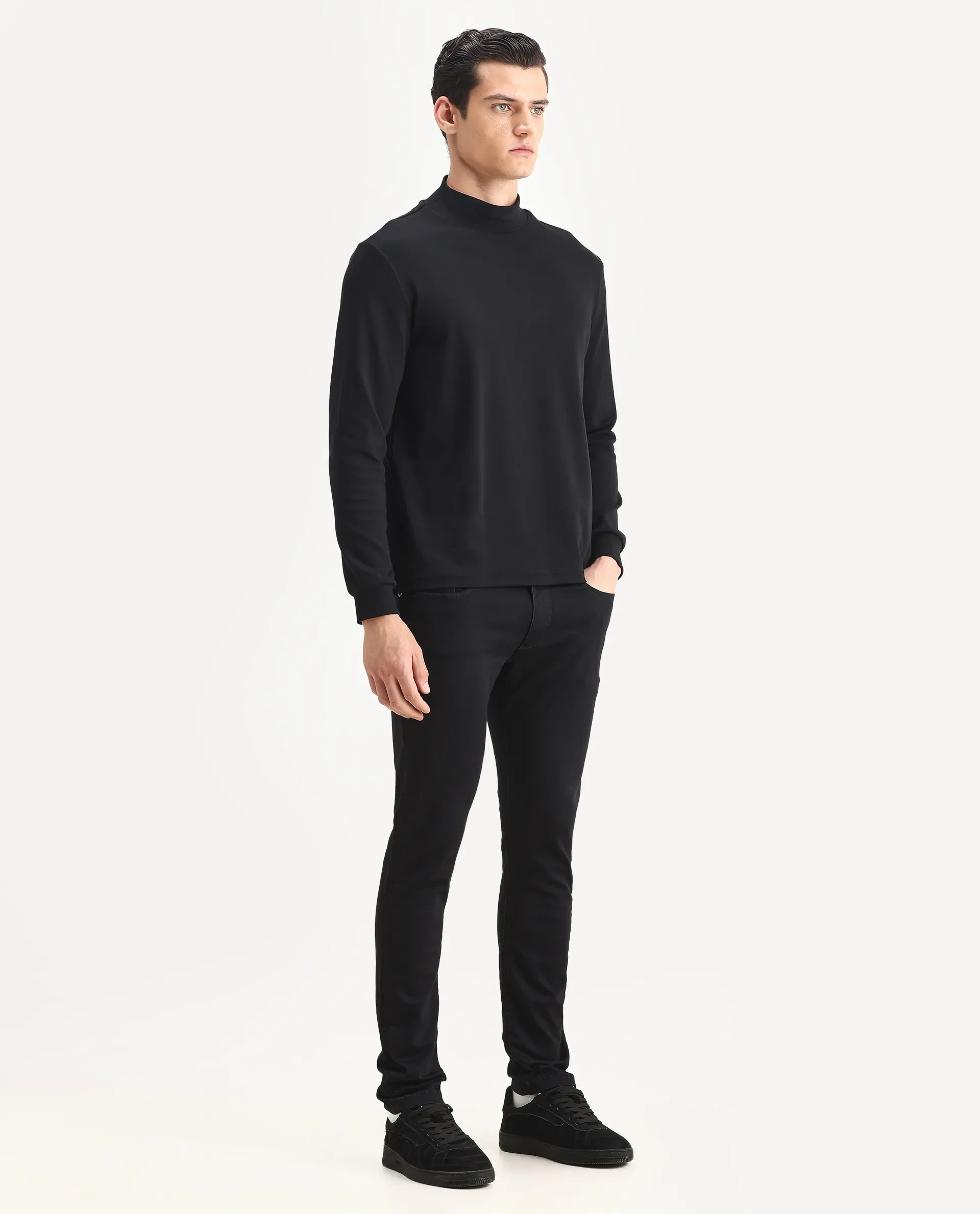 Rare Rabbit Men's Satinx S Black Cotton Plain Hawk Slim Fit Jeans - Image 7