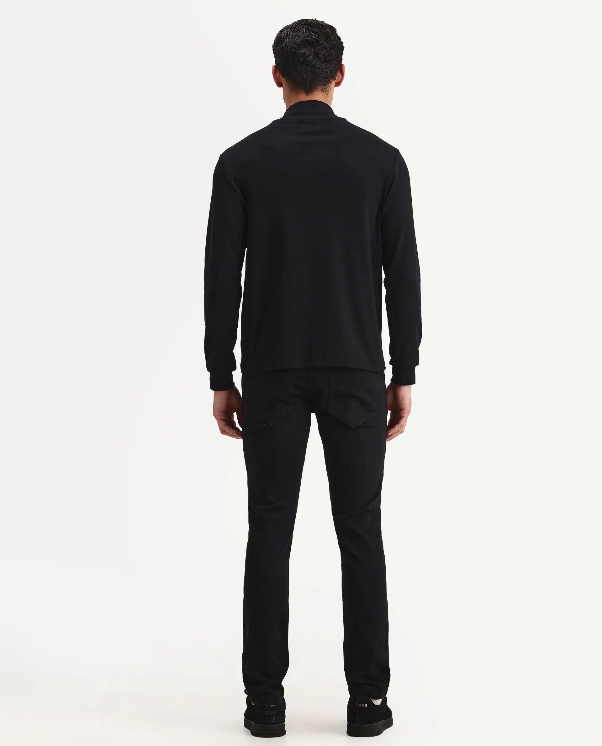 Rare Rabbit Men's Satinx S Black Cotton Plain Hawk Slim Fit Jeans - Image 8