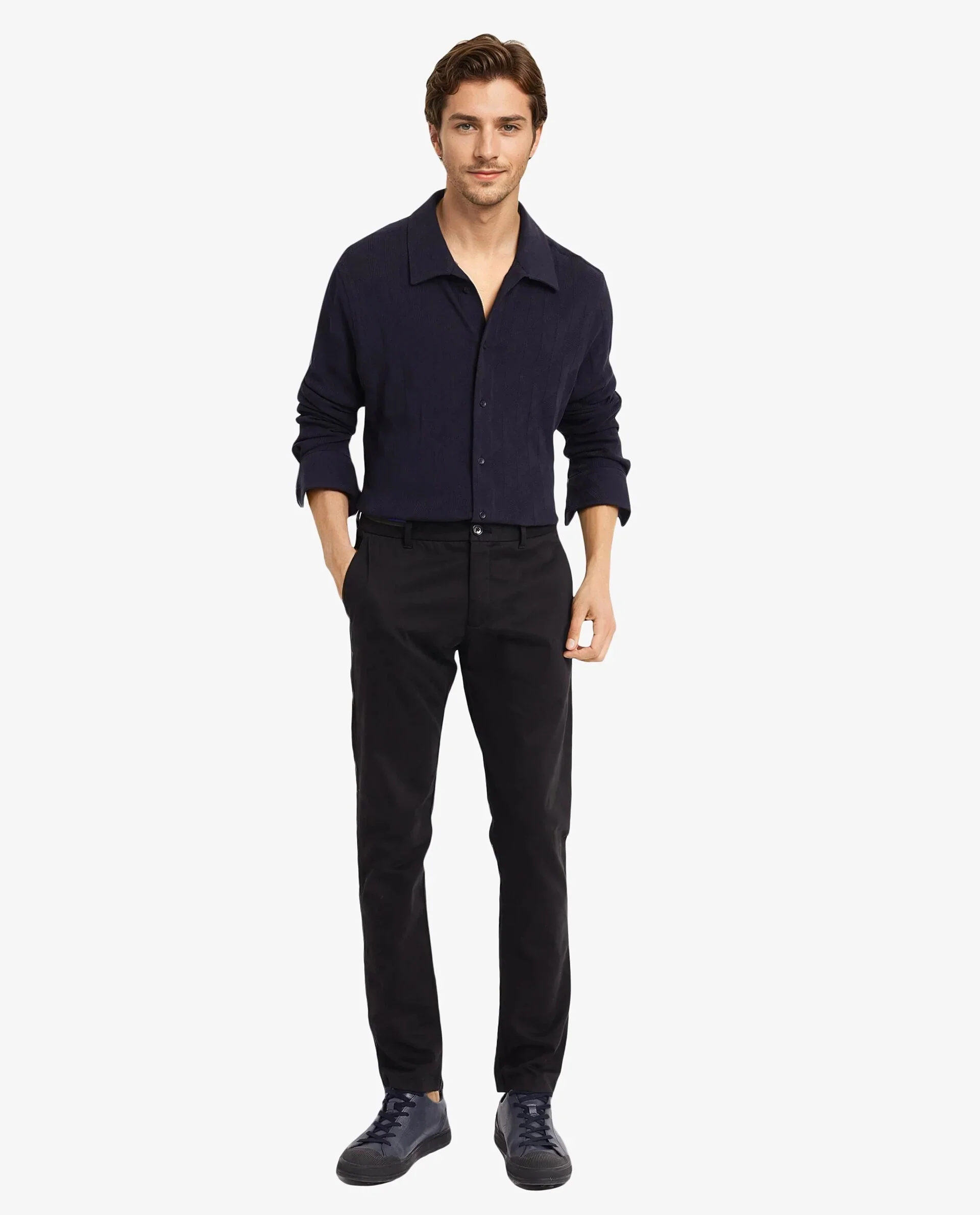 Rare Rabbit Men's Sation Navy Cotton Jacquard Regular Fit Full Sleeve Collared Shirt - Image 2