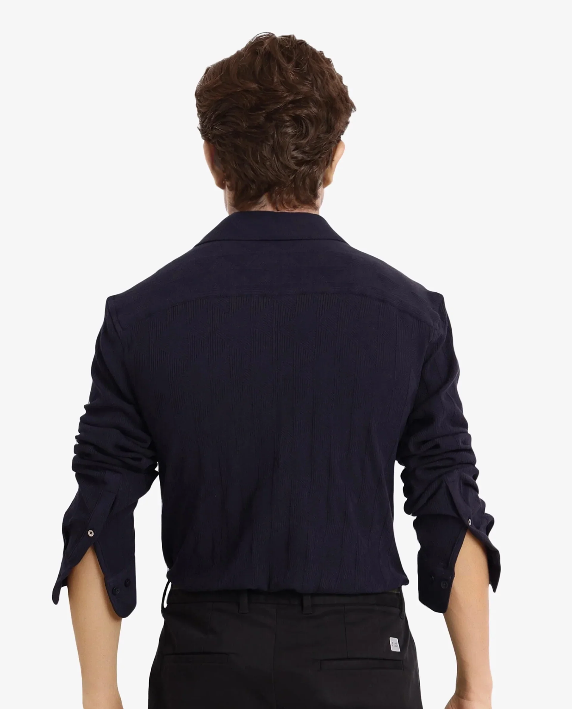 Rare Rabbit Men's Sation Navy Cotton Jacquard Regular Fit Full Sleeve Collared Shirt - Image 4