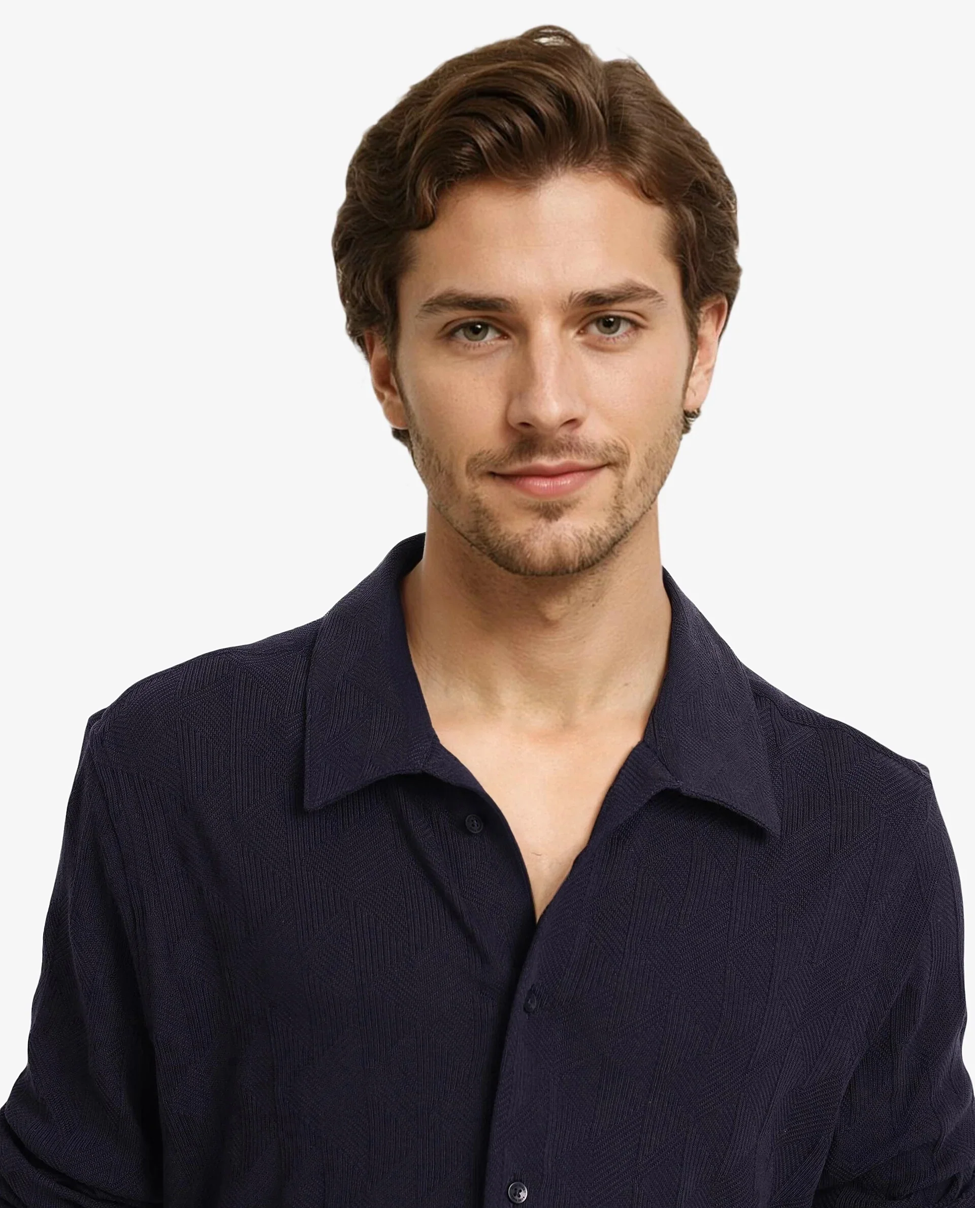 Rare Rabbit Men's Sation Navy Cotton Jacquard Regular Fit Full Sleeve Collared Shirt - Image 6