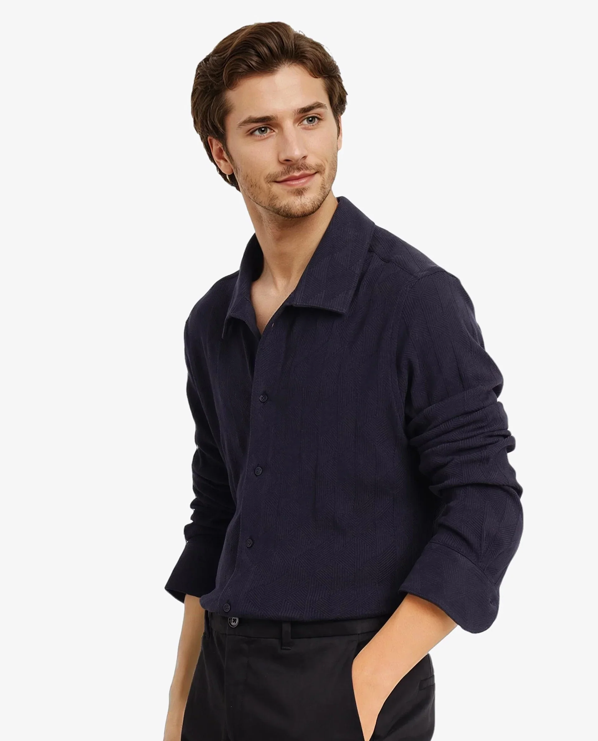 Rare Rabbit Men's Sation Navy Cotton Jacquard Regular Fit Full Sleeve Collared Shirt - Image 8