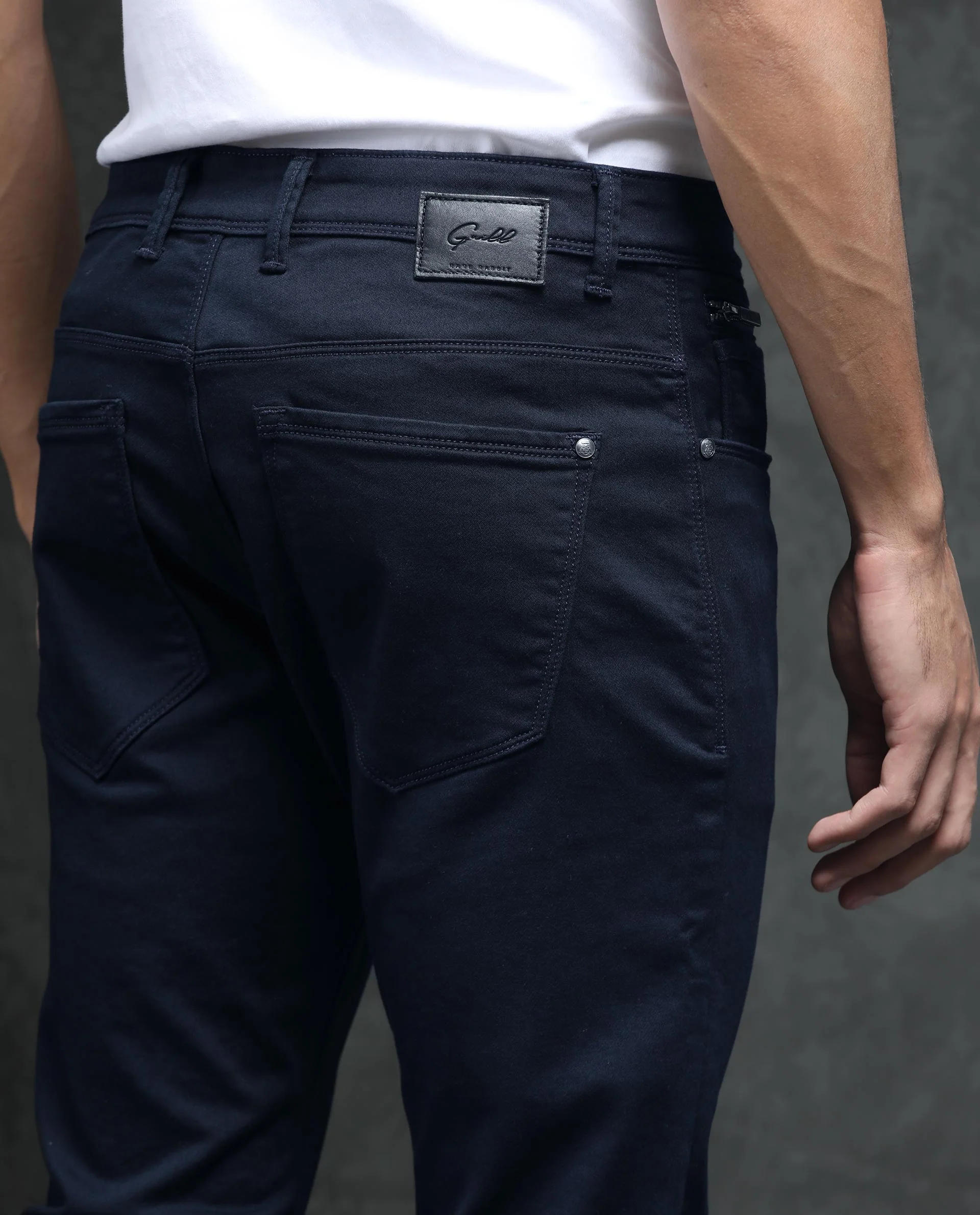 Rare Rabbit Men's Saton Navy Cotton Plain Hawk Slim Fit Jeans - Image 5