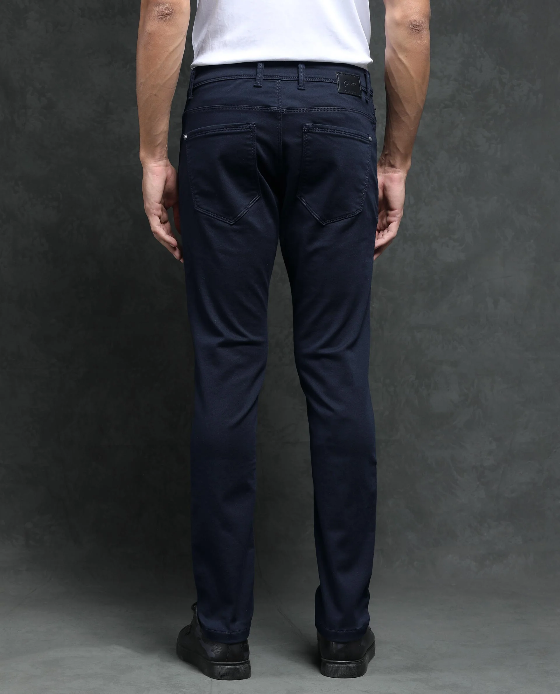 Rare Rabbit Men's Saton Navy Cotton Plain Hawk Slim Fit Jeans - Image 8
