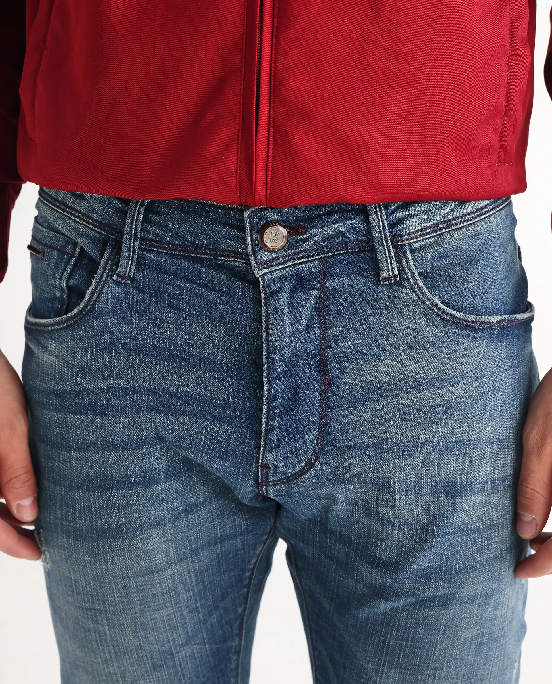 Rare Rabbit Men's Sator Light Blue Cotton Plain Hawk Slim Fit Jeans - Image 4