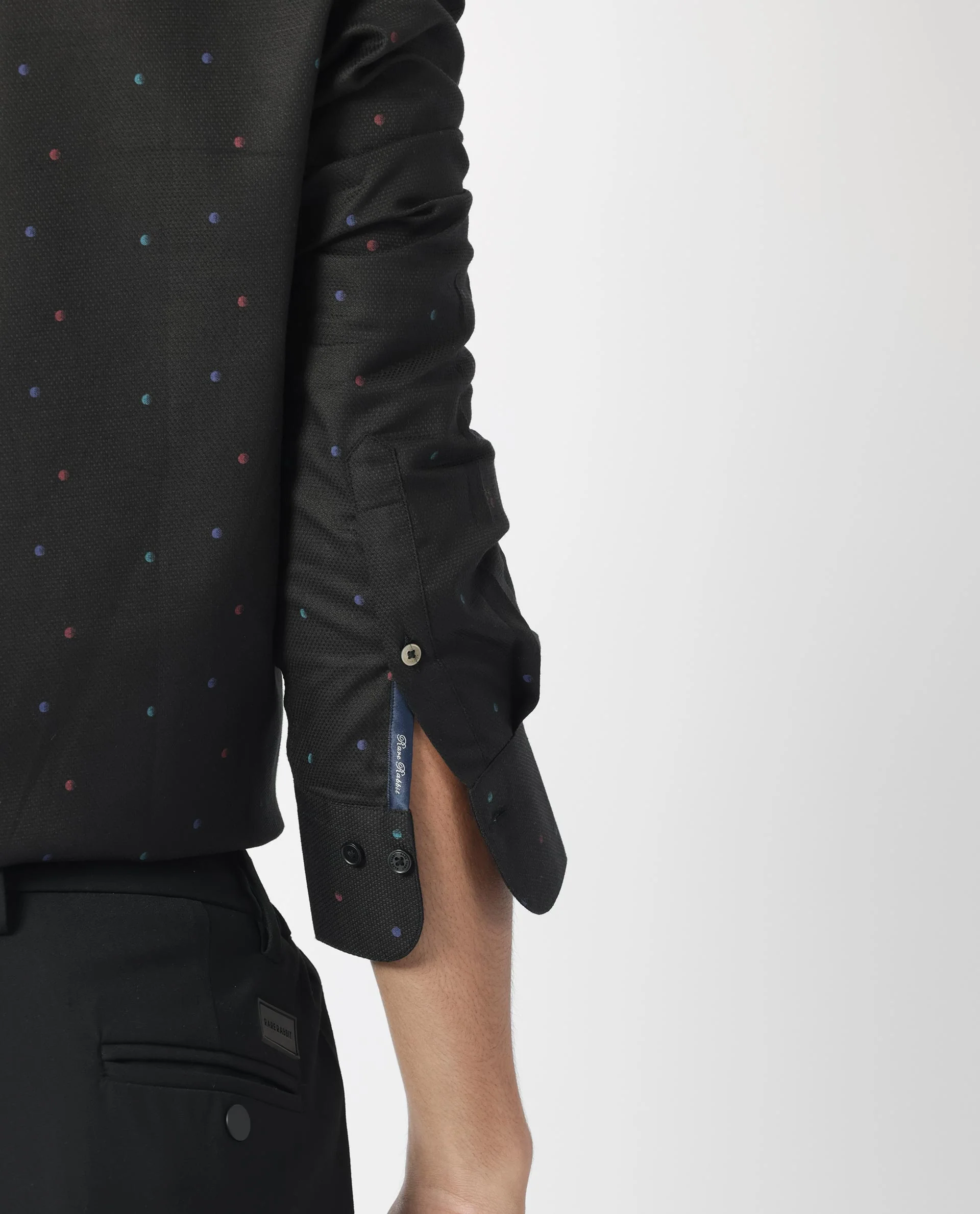 Rare Rabbit Men's Saturns Black Cotton Polka Print Regular Fit Full Sleeve Collared Shirt - Image 4