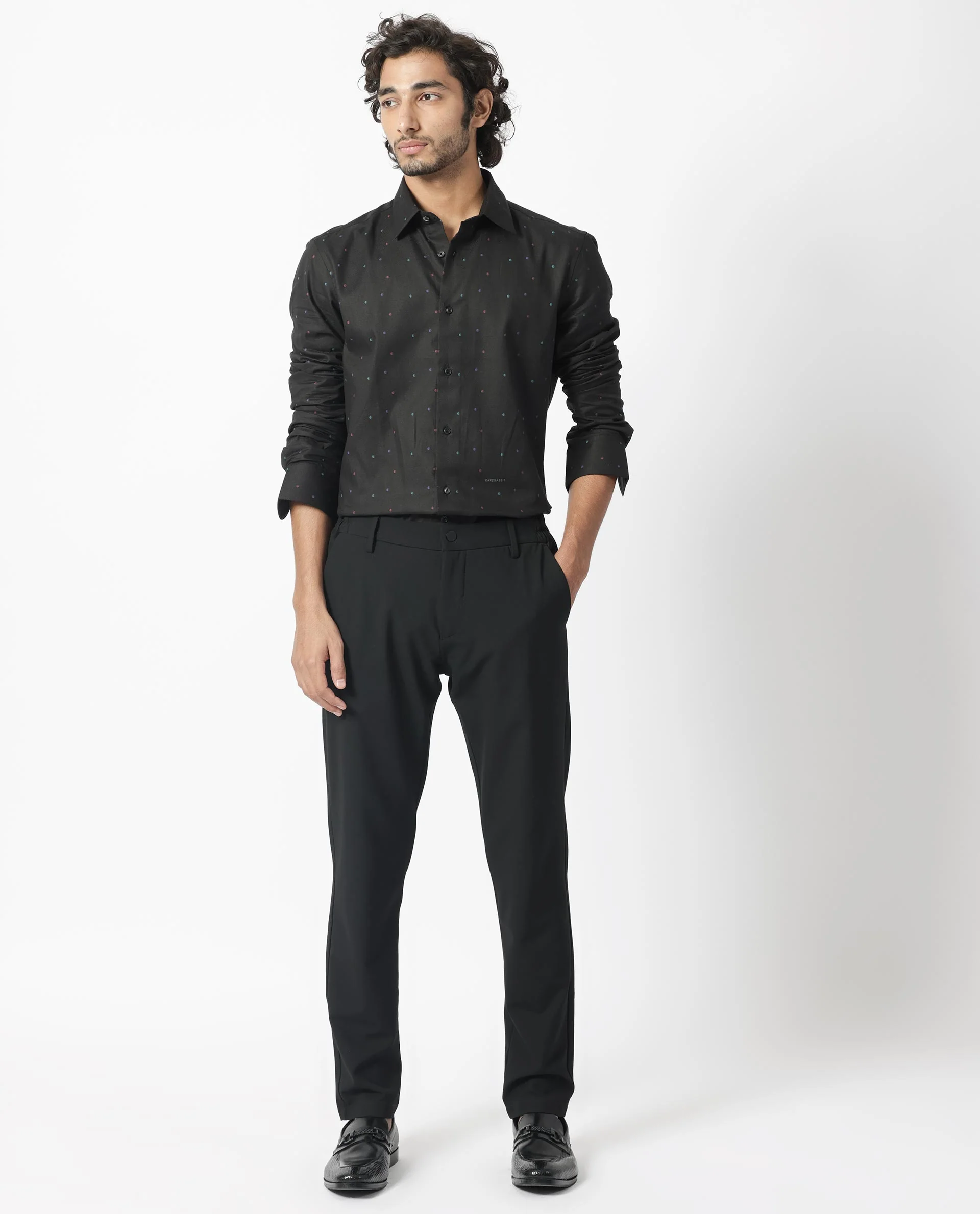 Rare Rabbit Men's Saturns Black Cotton Polka Print Regular Fit Full Sleeve Collared Shirt - Image 7