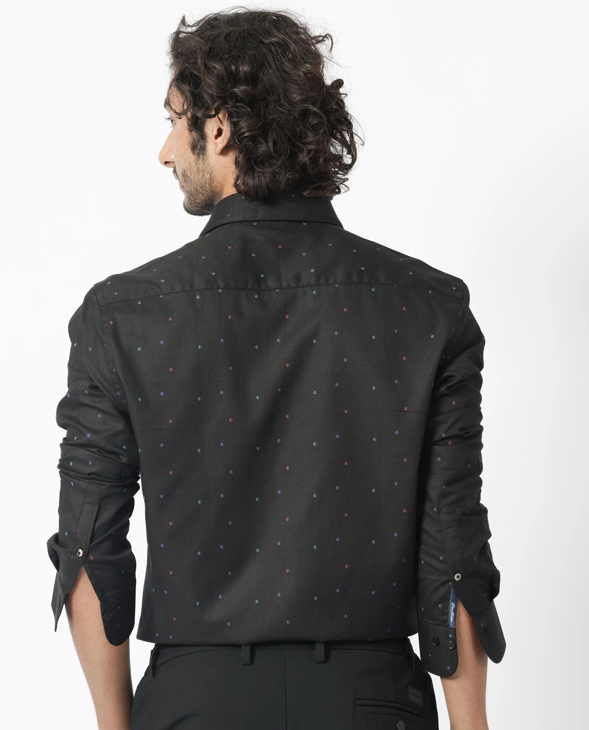 Rare Rabbit Men's Saturns Black Cotton Polka Print Regular Fit Full Sleeve Collared Shirt - Image 9