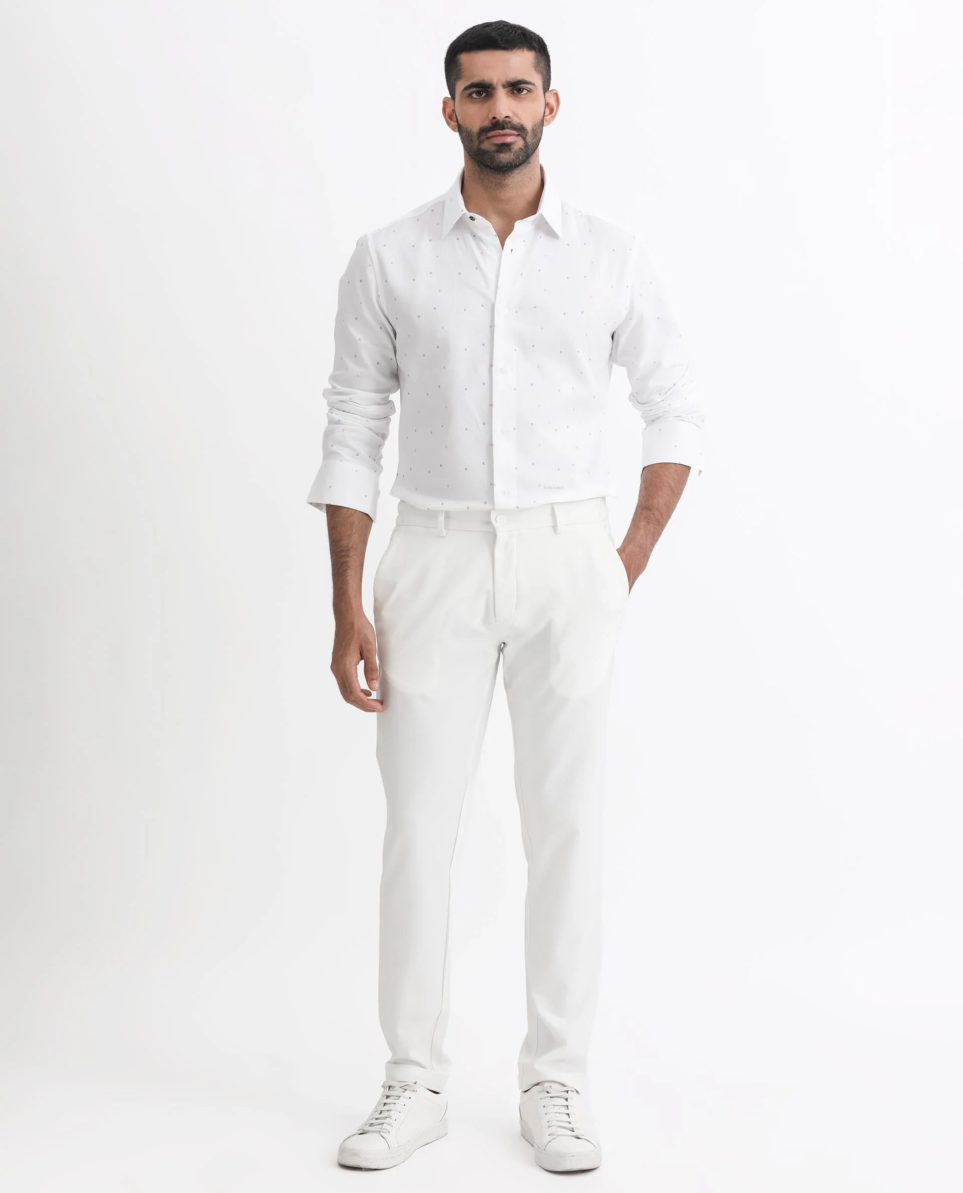 Rare Rabbit Men's Saturns White Cotton Polka Print Regular Fit Full Sleeve Collared Shirt - Image 2
