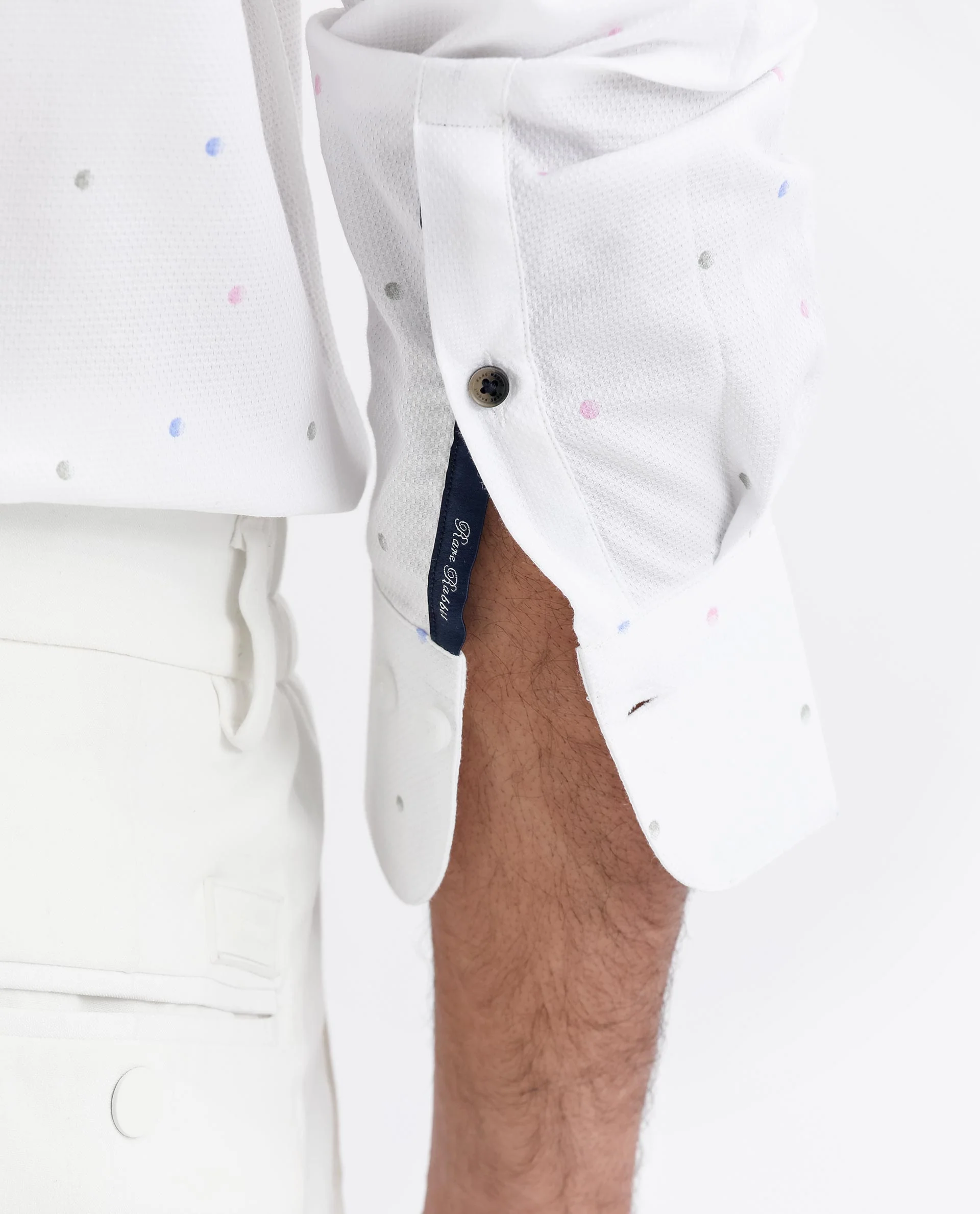 Rare Rabbit Men's Saturns White Cotton Polka Print Regular Fit Full Sleeve Collared Shirt - Image 4