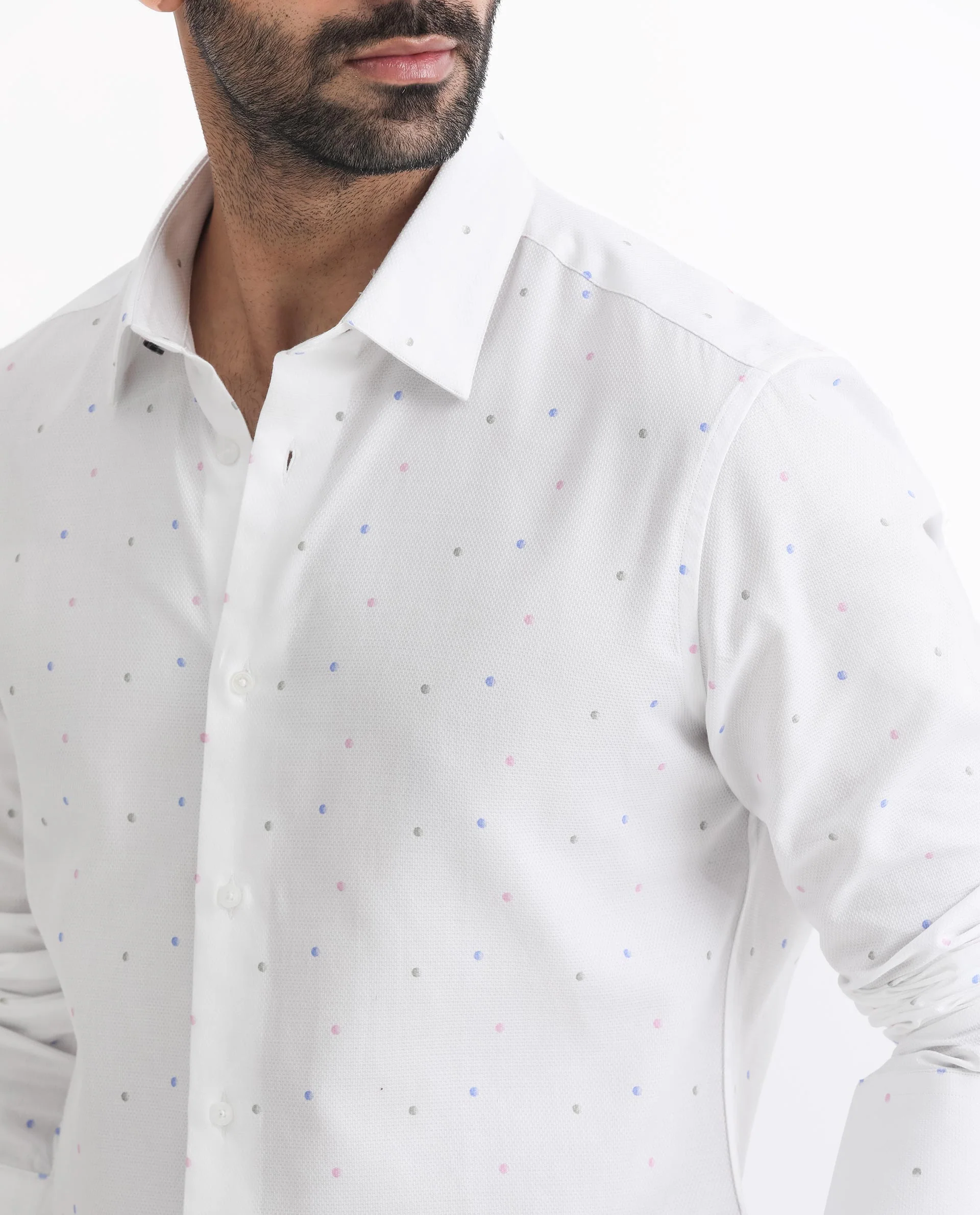 Rare Rabbit Men's Saturns White Cotton Polka Print Regular Fit Full Sleeve Collared Shirt - Image 5