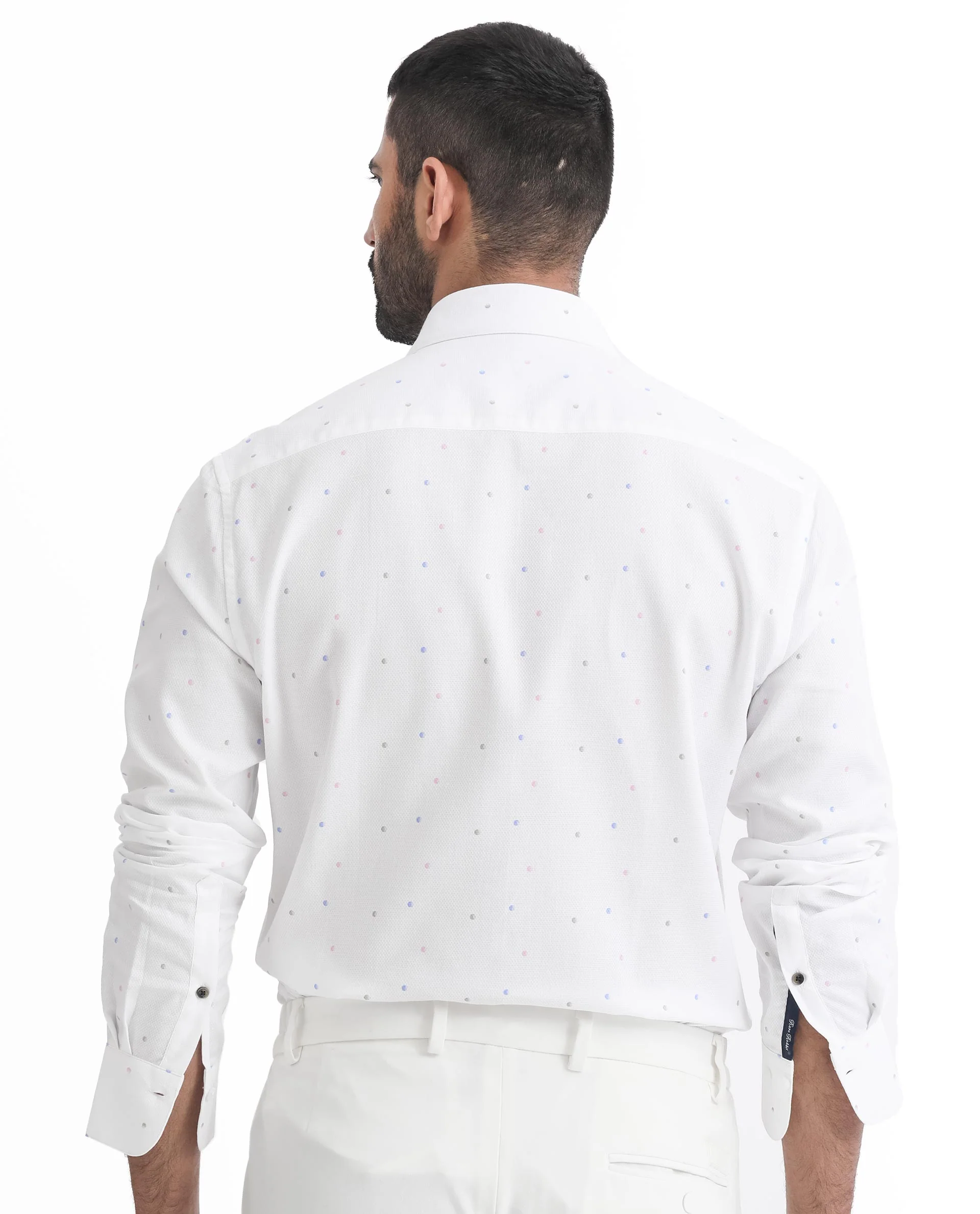 Rare Rabbit Men's Saturns White Cotton Polka Print Regular Fit Full Sleeve Collared Shirt - Image 7