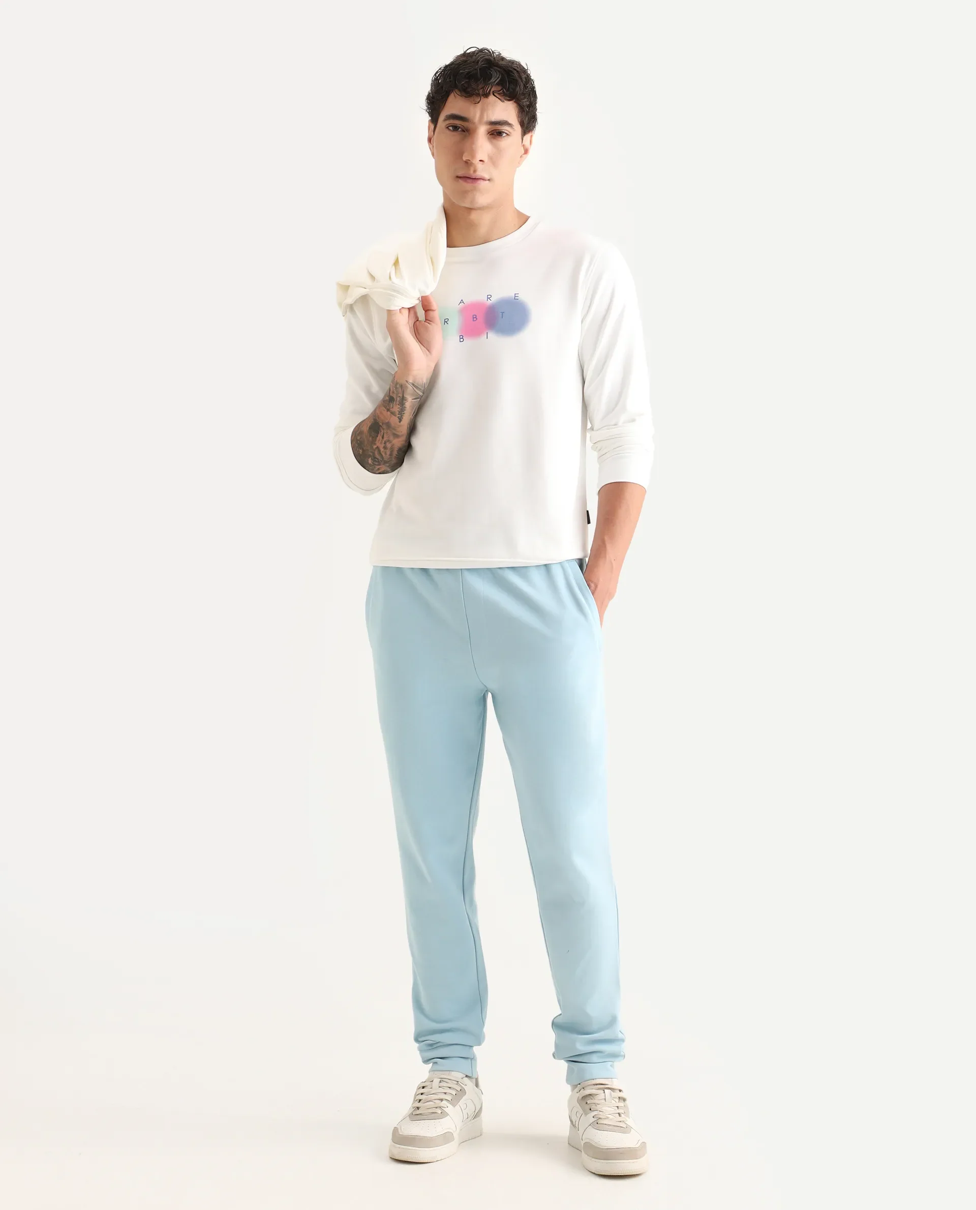 Rare Rabbit Men's Saul White Cotton Graphic Print Relaxed Fit Full Sleeve Crew Neck Sweatshirt - Image 2