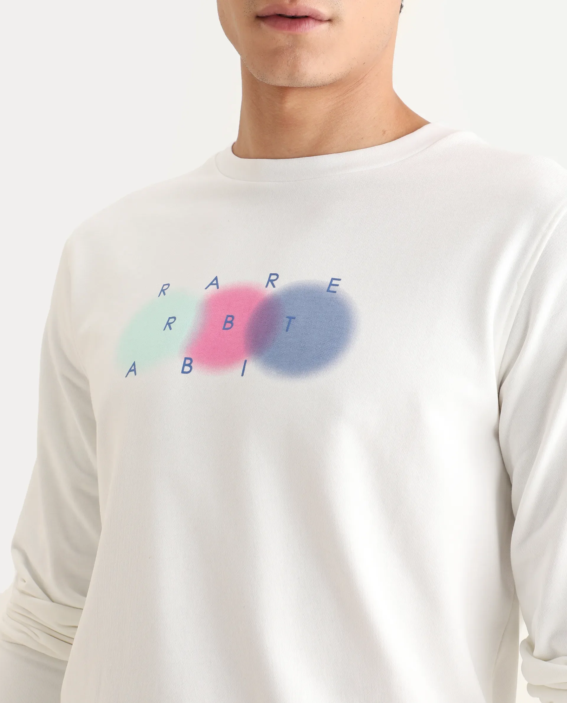 Rare Rabbit Men's Saul White Cotton Graphic Print Relaxed Fit Full Sleeve Crew Neck Sweatshirt - Image 3