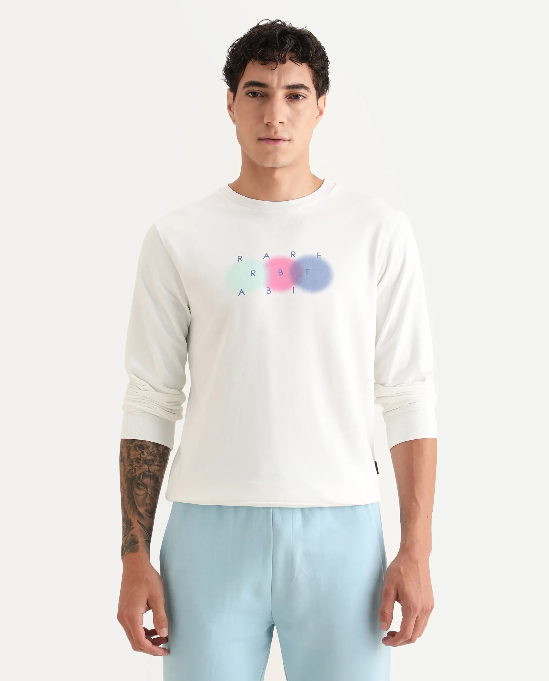 Rare Rabbit Men's Saul White Cotton Graphic Print Relaxed Fit Full Sleeve Crew Neck Sweatshirt - Image 4