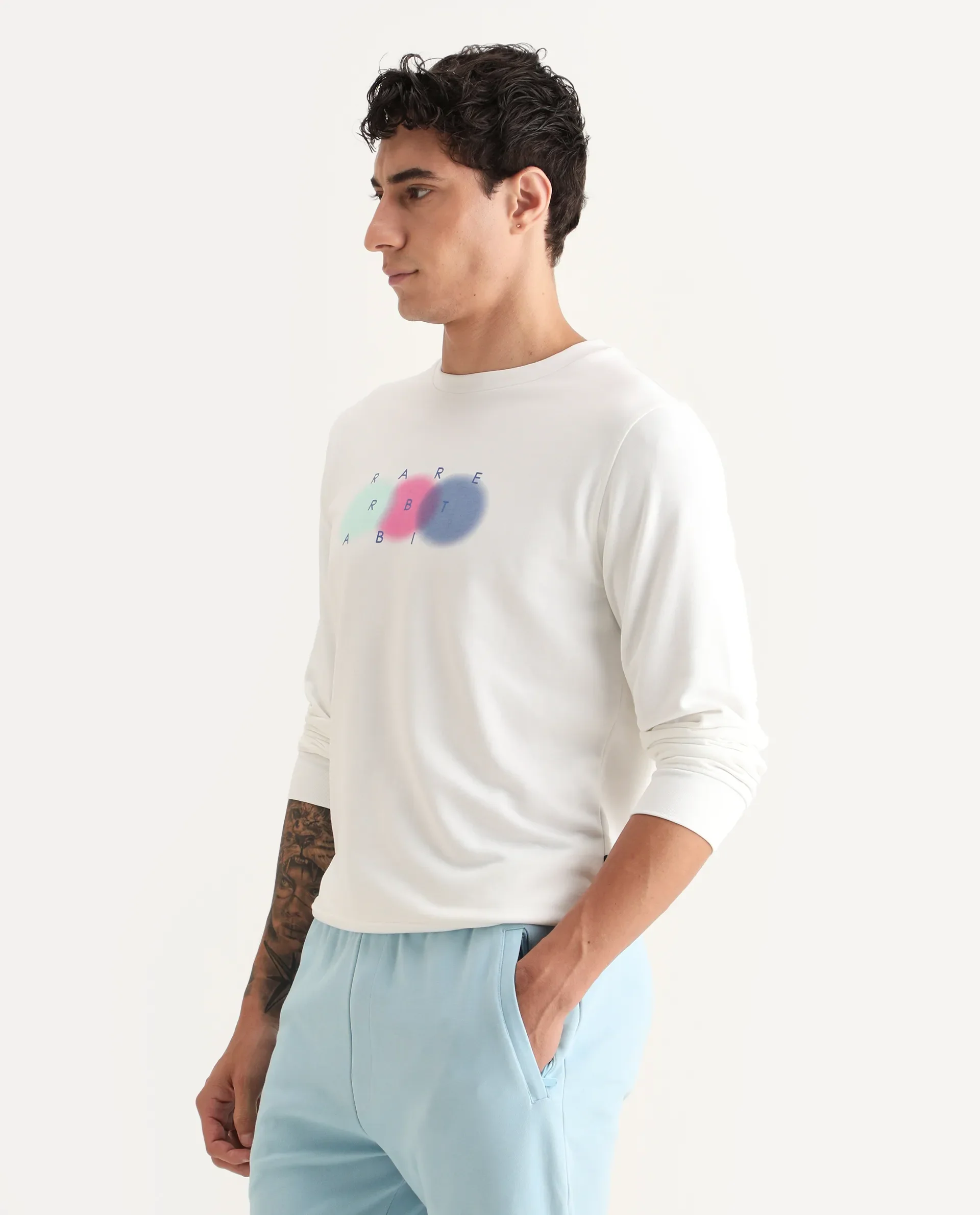 Rare Rabbit Men's Saul White Cotton Graphic Print Relaxed Fit Full Sleeve Crew Neck Sweatshirt - Image 5