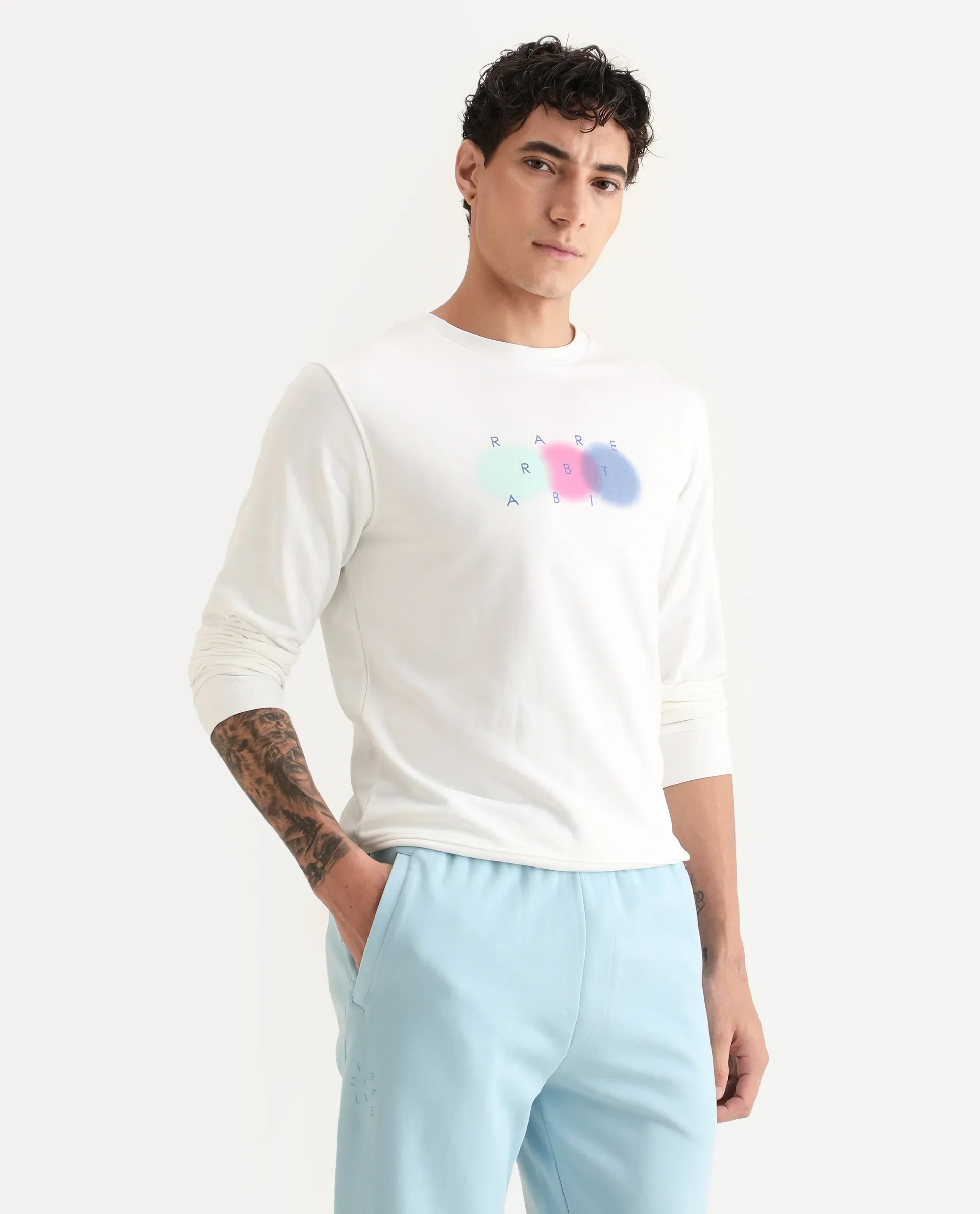 Rare Rabbit Men's Saul White Cotton Graphic Print Relaxed Fit Full Sleeve Crew Neck Sweatshirt - Image 6