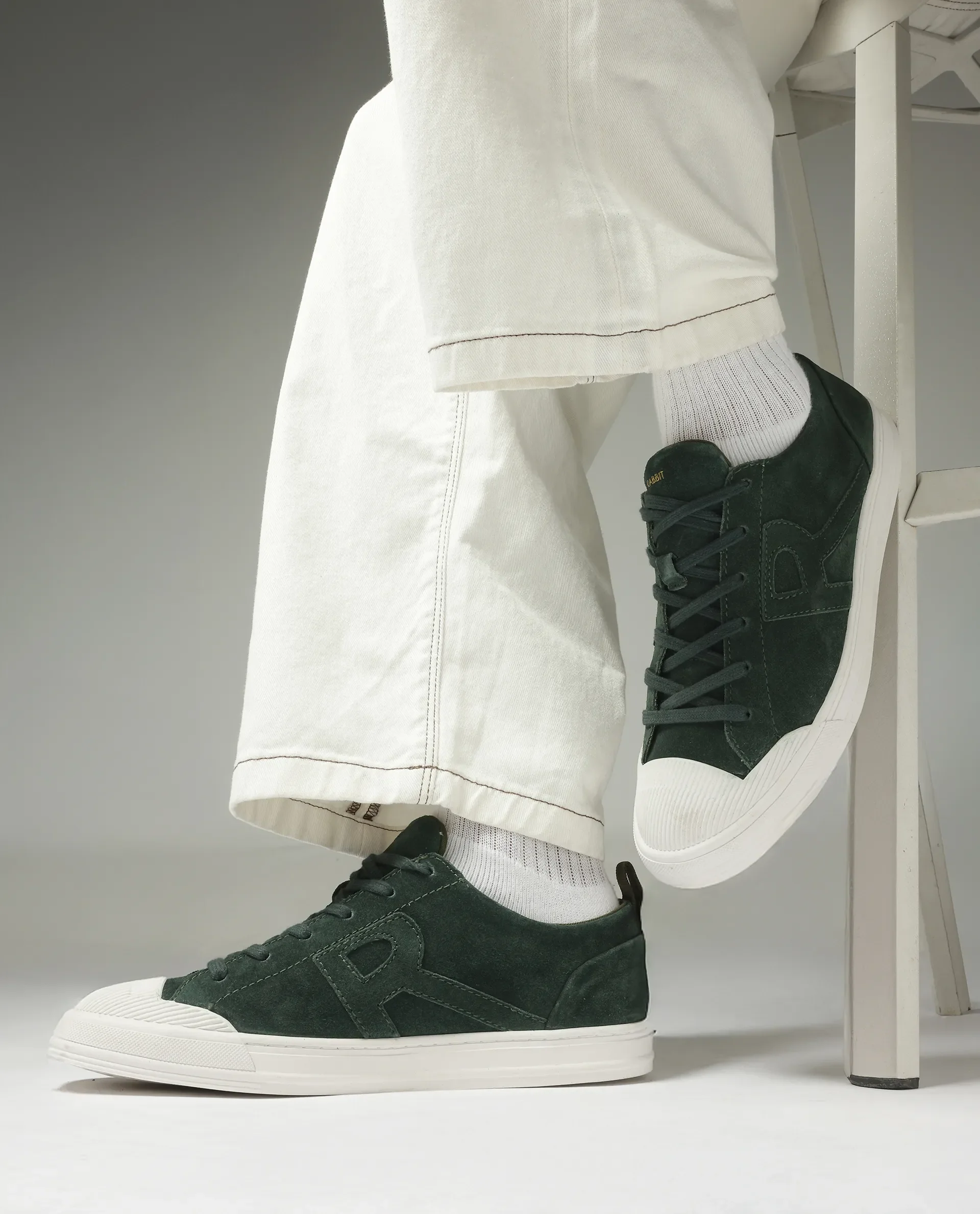 Rare Rabbit Men Sauron Green Round Toe Premium Suede Lace Up Low Top Sneaker Shoes - Image 2