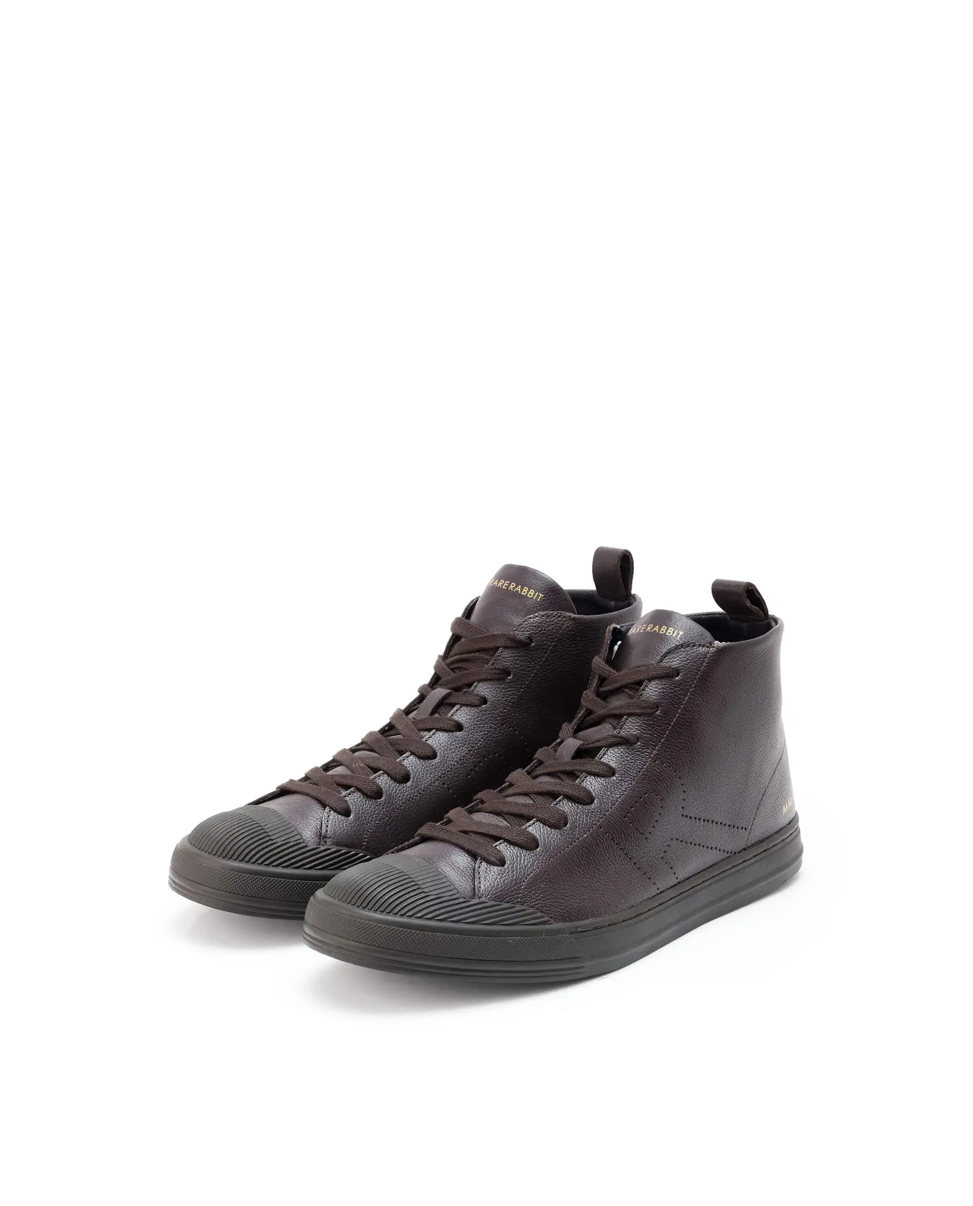 Rare Rabbit Mens Sauron Hi Pro Dark Brown Premium Milled Leather Lace Up High Top Round Toe Sneaker Shoes - Image 3