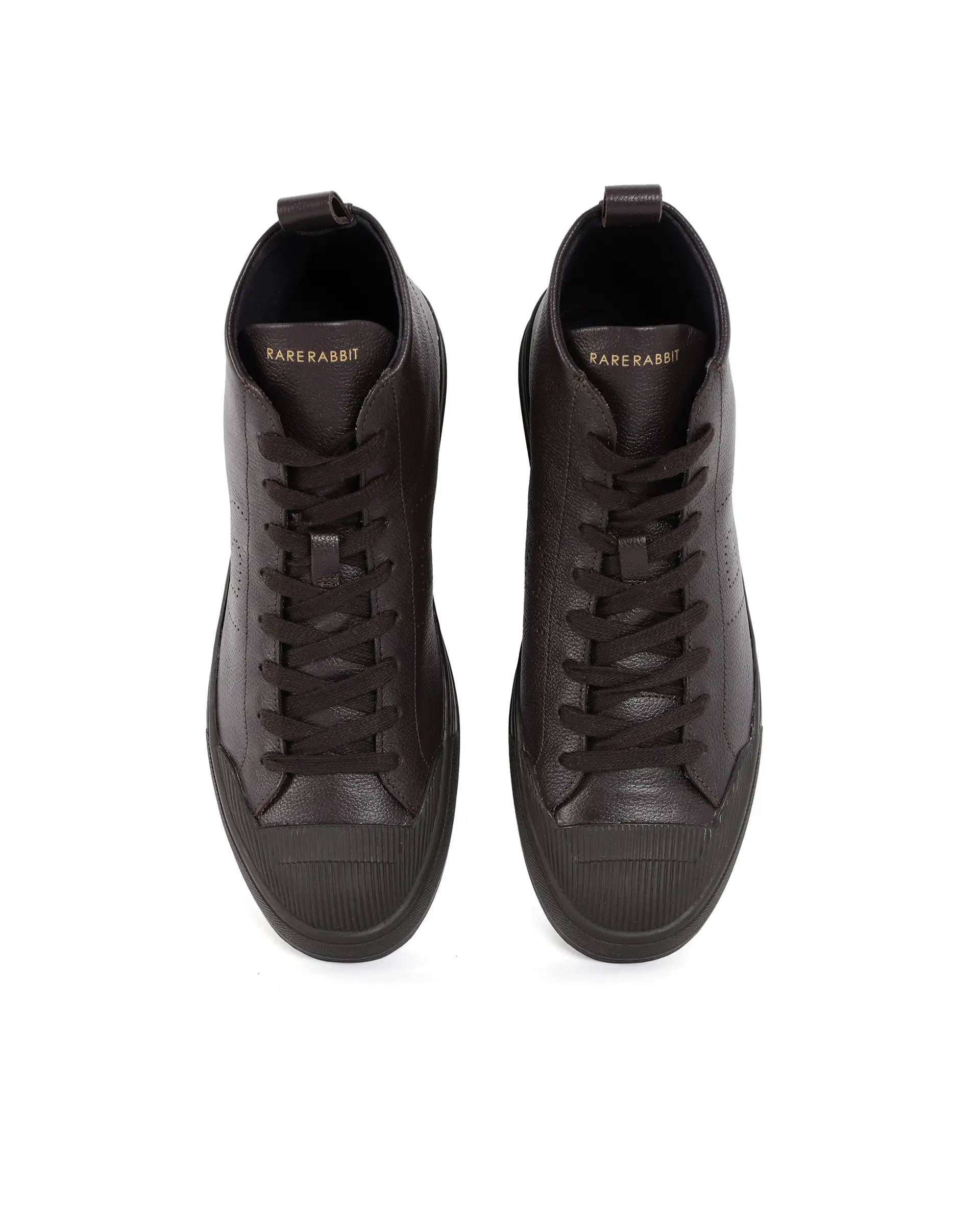 Rare Rabbit Mens Sauron Hi Pro Dark Brown Premium Milled Leather Lace Up High Top Round Toe Sneaker Shoes - Image 4