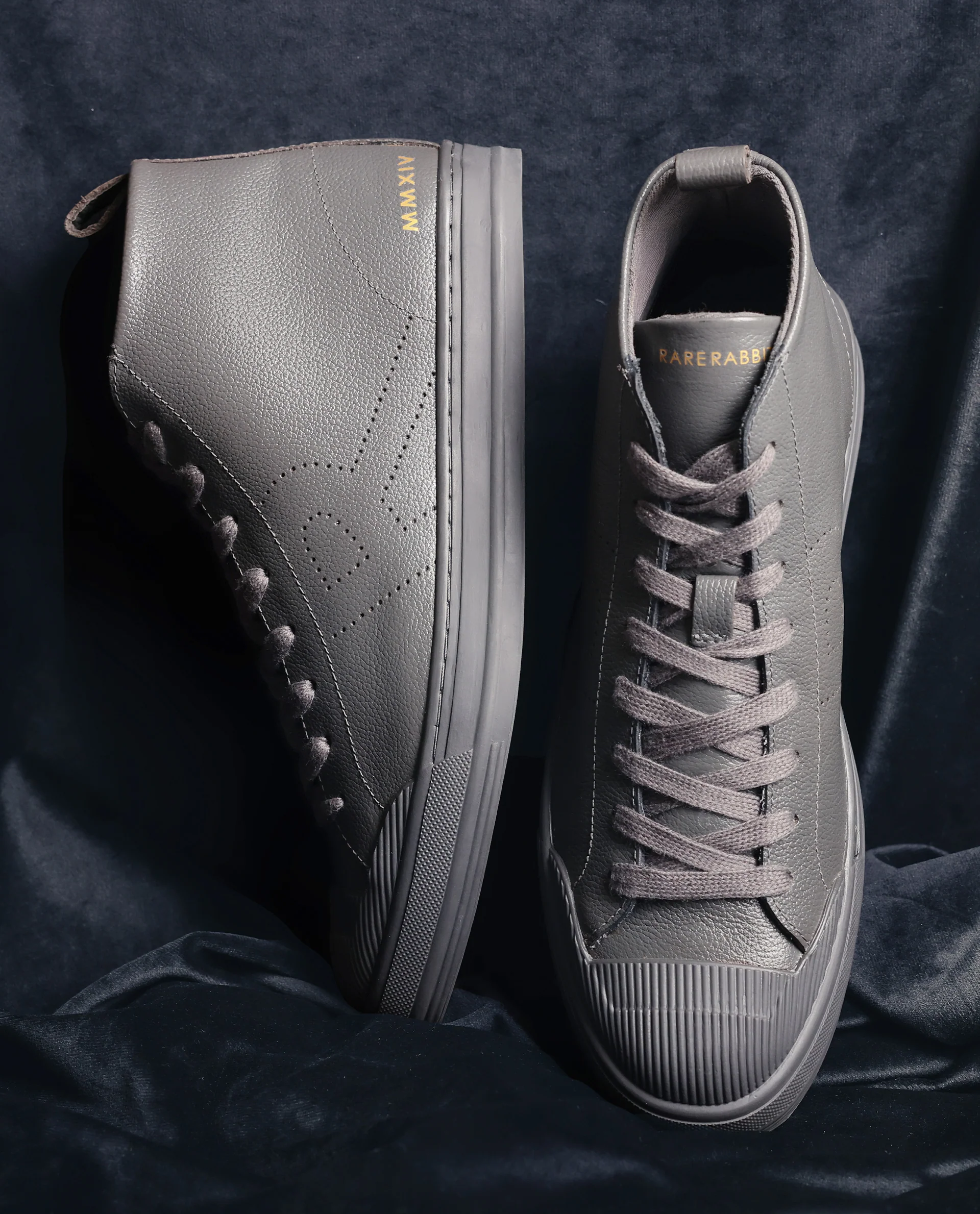 Rare Rabbit Mens Sauron Hi Pro Dark Grey Premium Milled Leather Lace Up High Top Round Toe Sneaker Shoes - Image 2
