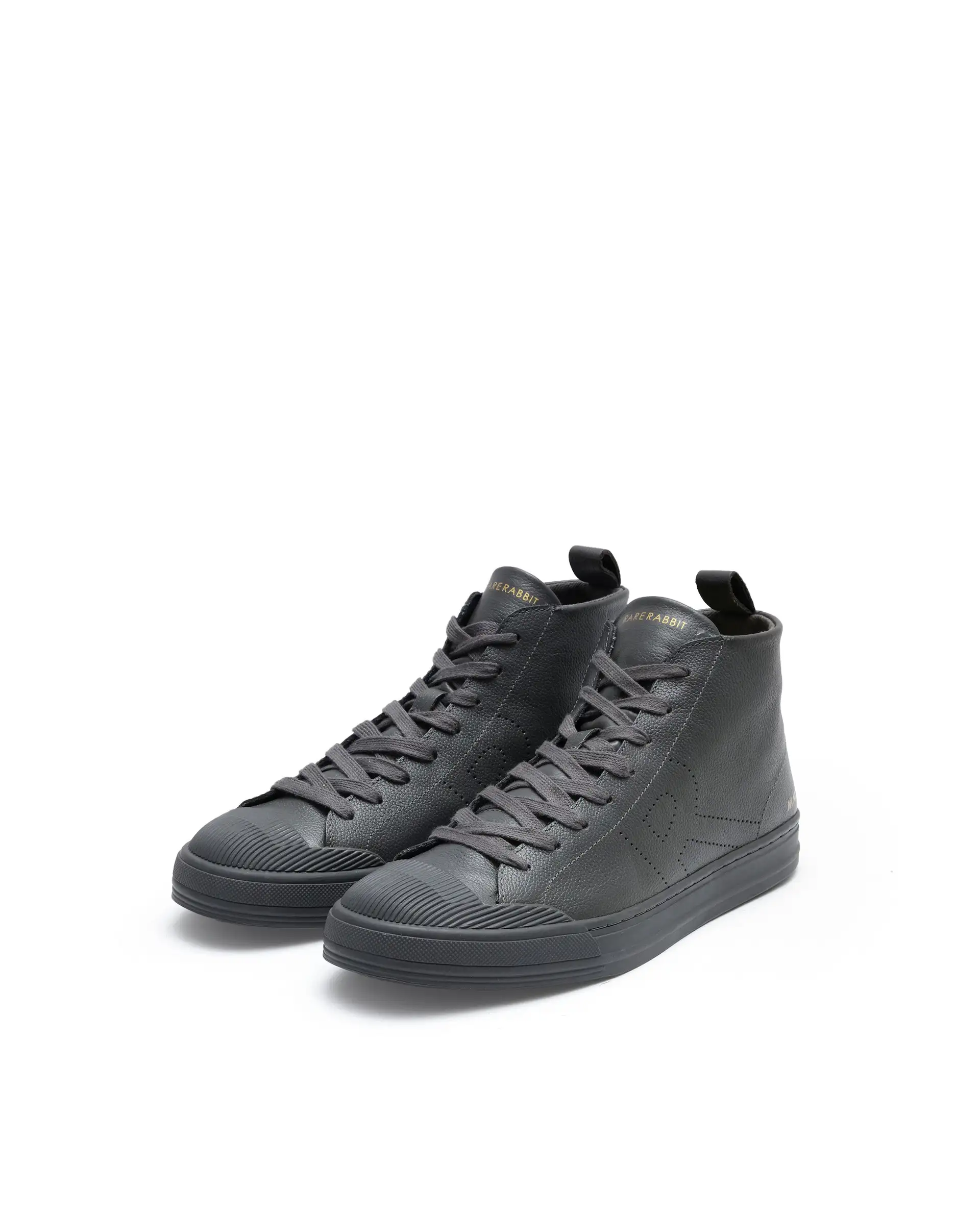 Rare Rabbit Mens Sauron Hi Pro Dark Grey Premium Milled Leather Lace Up High Top Round Toe Sneaker Shoes - Image 3