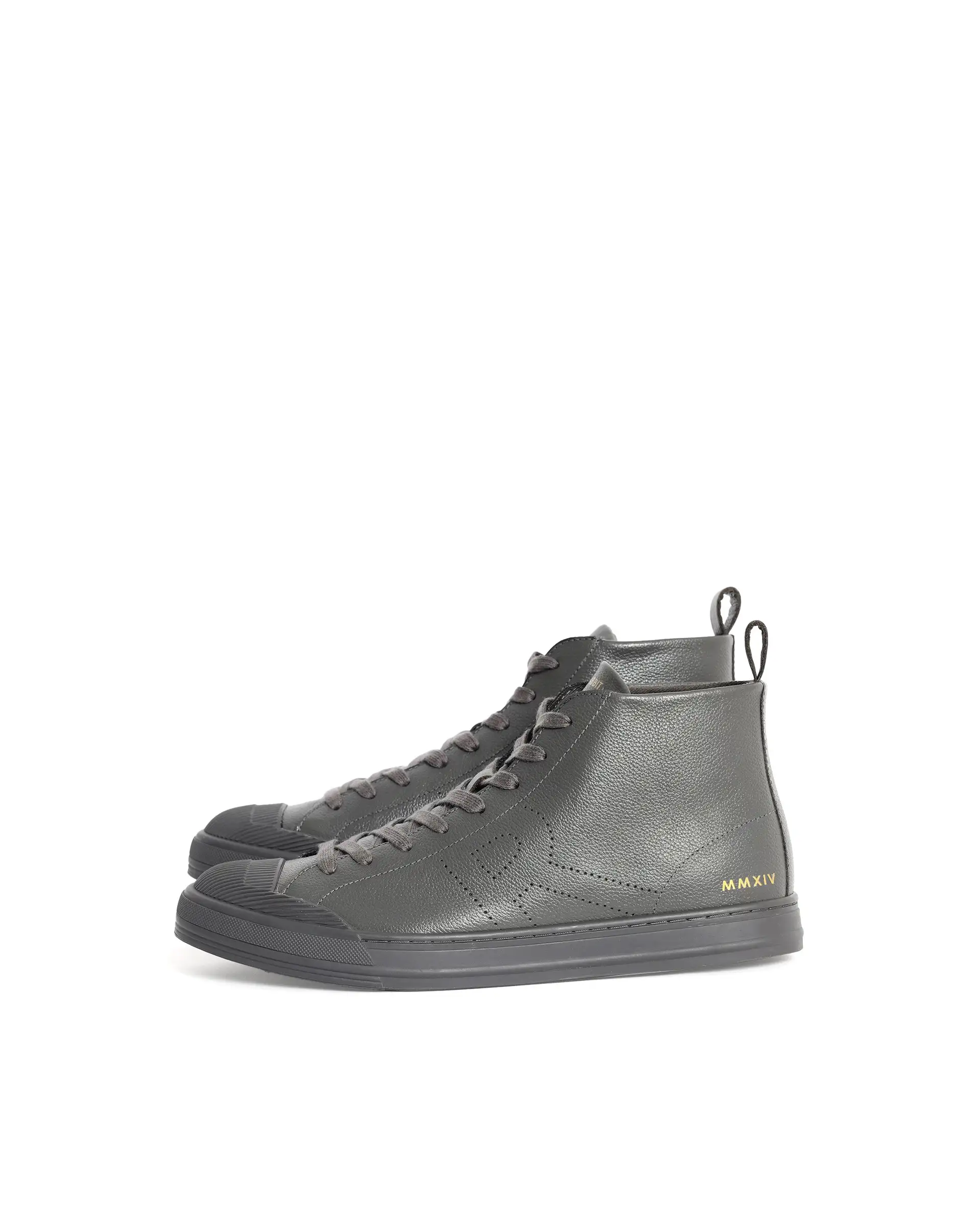 Rare Rabbit Mens Sauron Hi Pro Dark Grey Premium Milled Leather Lace Up High Top Round Toe Sneaker Shoes - Image 5