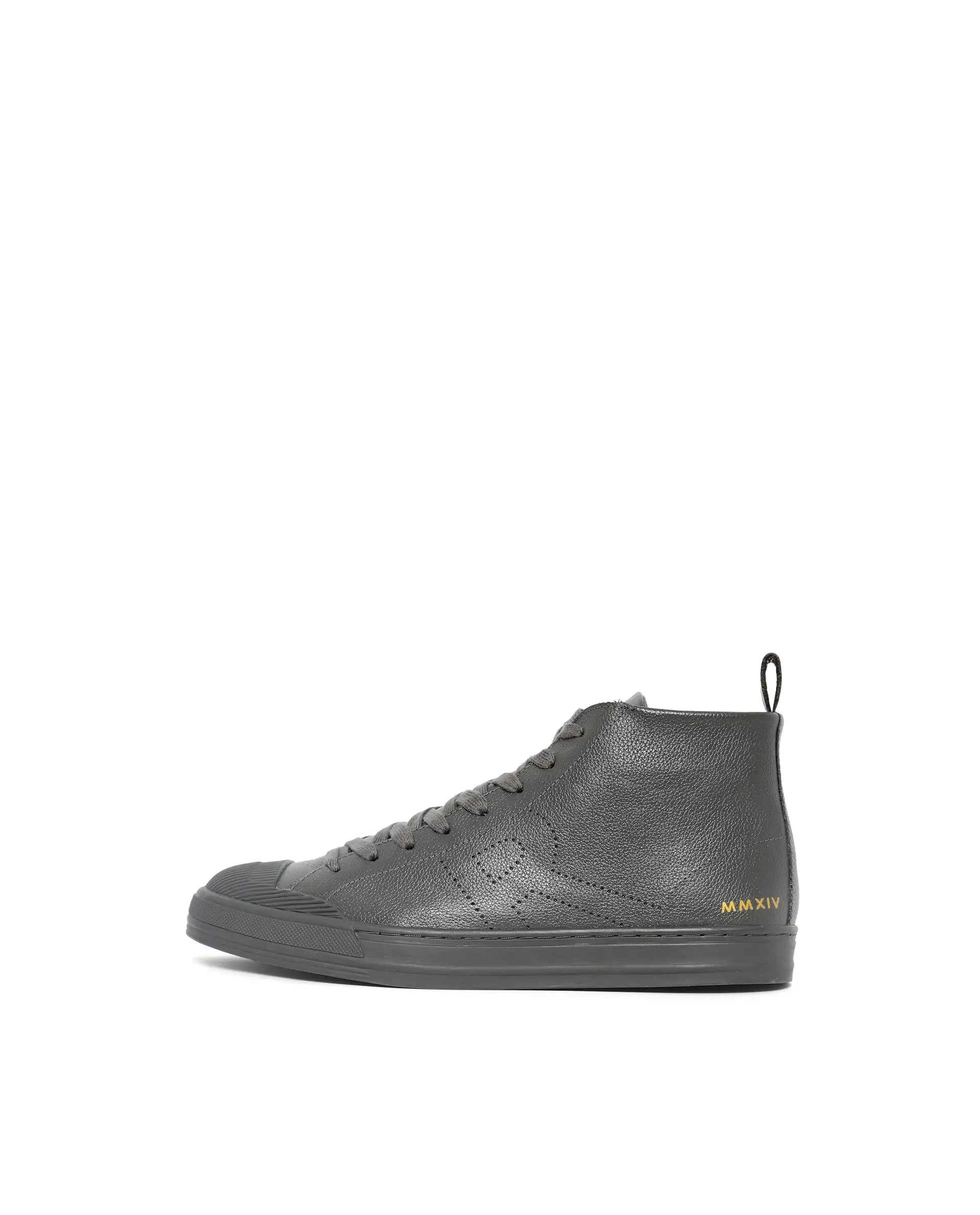 Rare Rabbit Mens Sauron Hi Pro Dark Grey Premium Milled Leather Lace Up High Top Round Toe Sneaker Shoes - Image 8