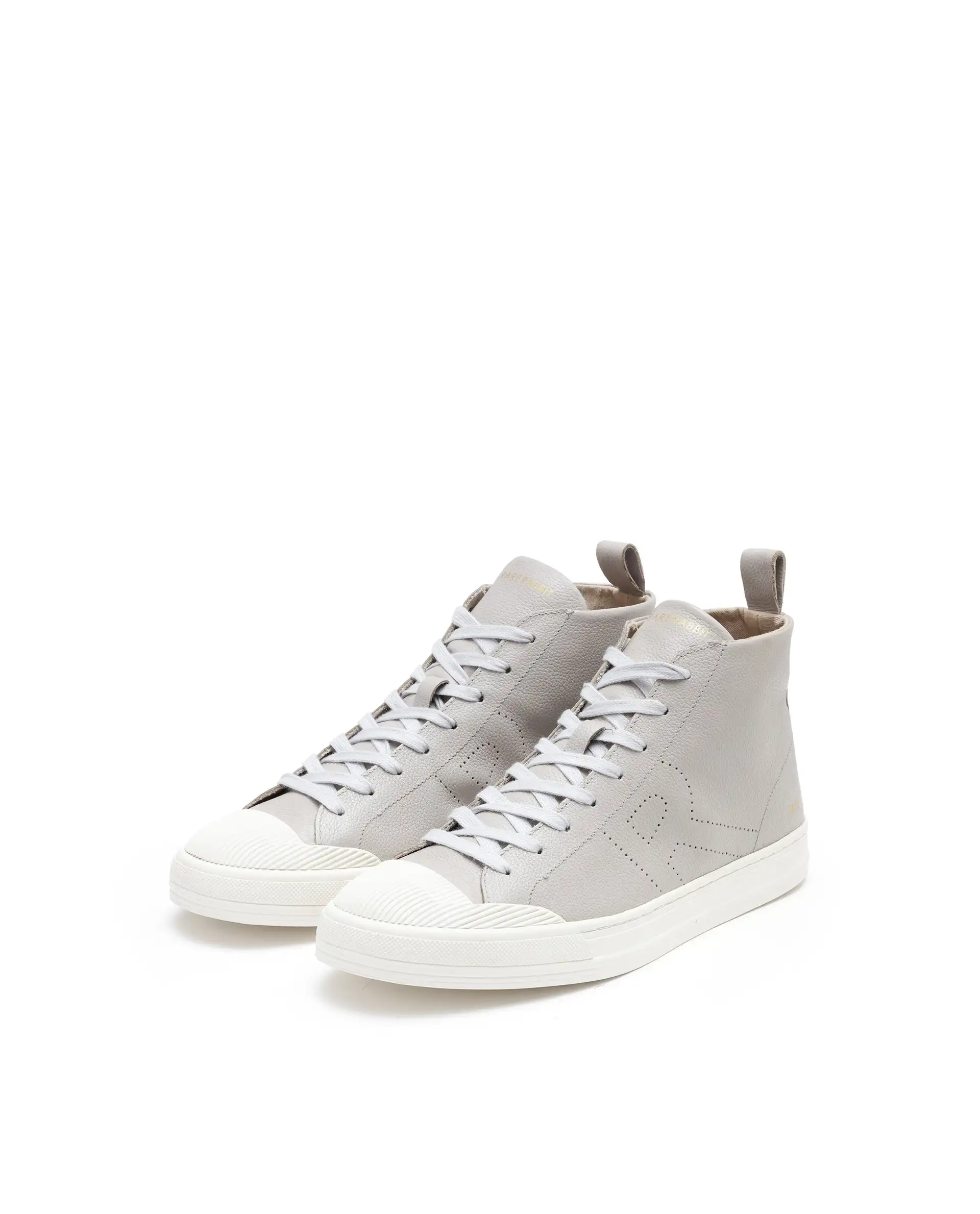 Rare Rabbit Mens Sauron Hi Pro Light Grey Premium Milled Leather Lace Up High Top Round Toe Sneaker Shoes - Image 3