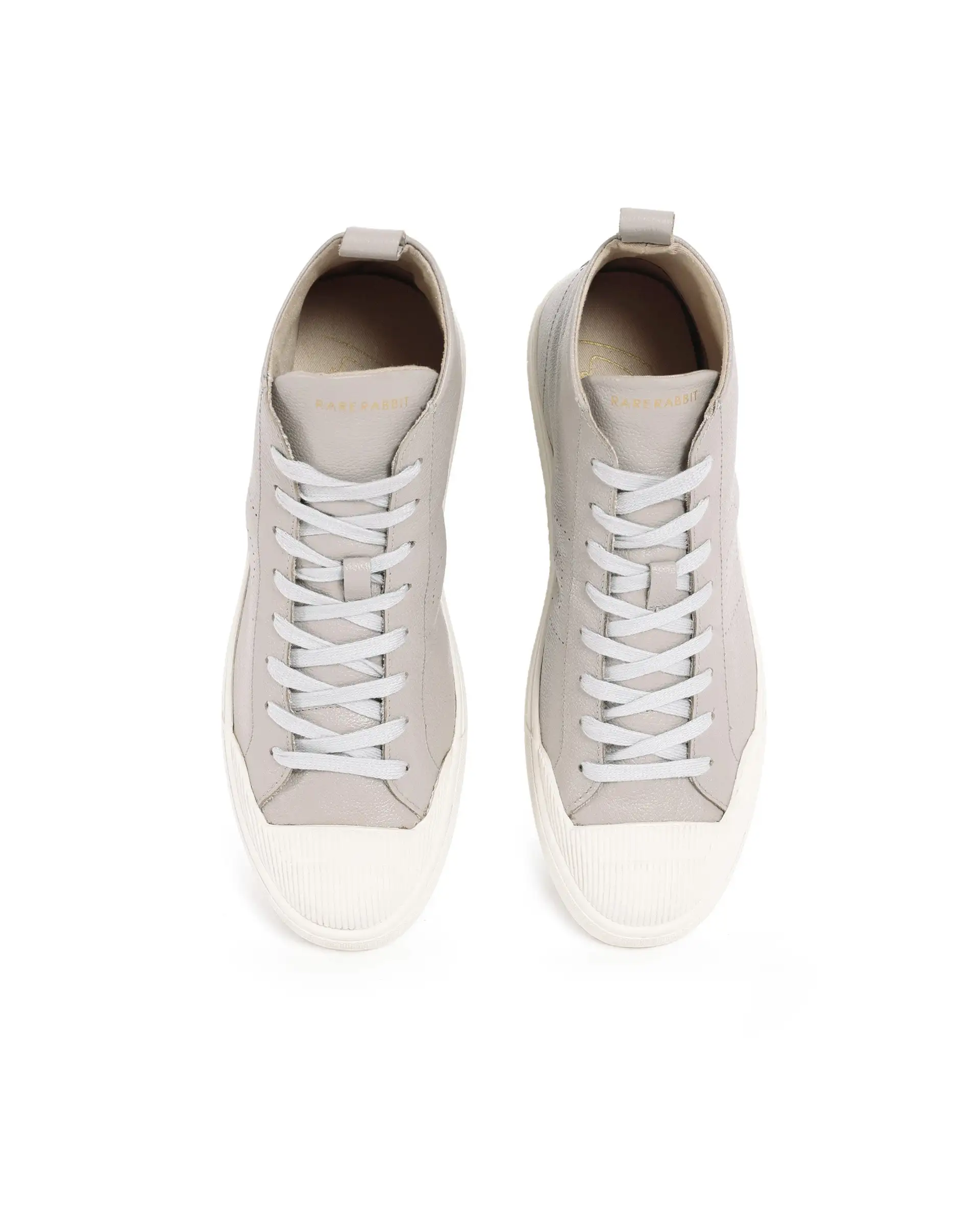 Rare Rabbit Mens Sauron Hi Pro Light Grey Premium Milled Leather Lace Up High Top Round Toe Sneaker Shoes - Image 4