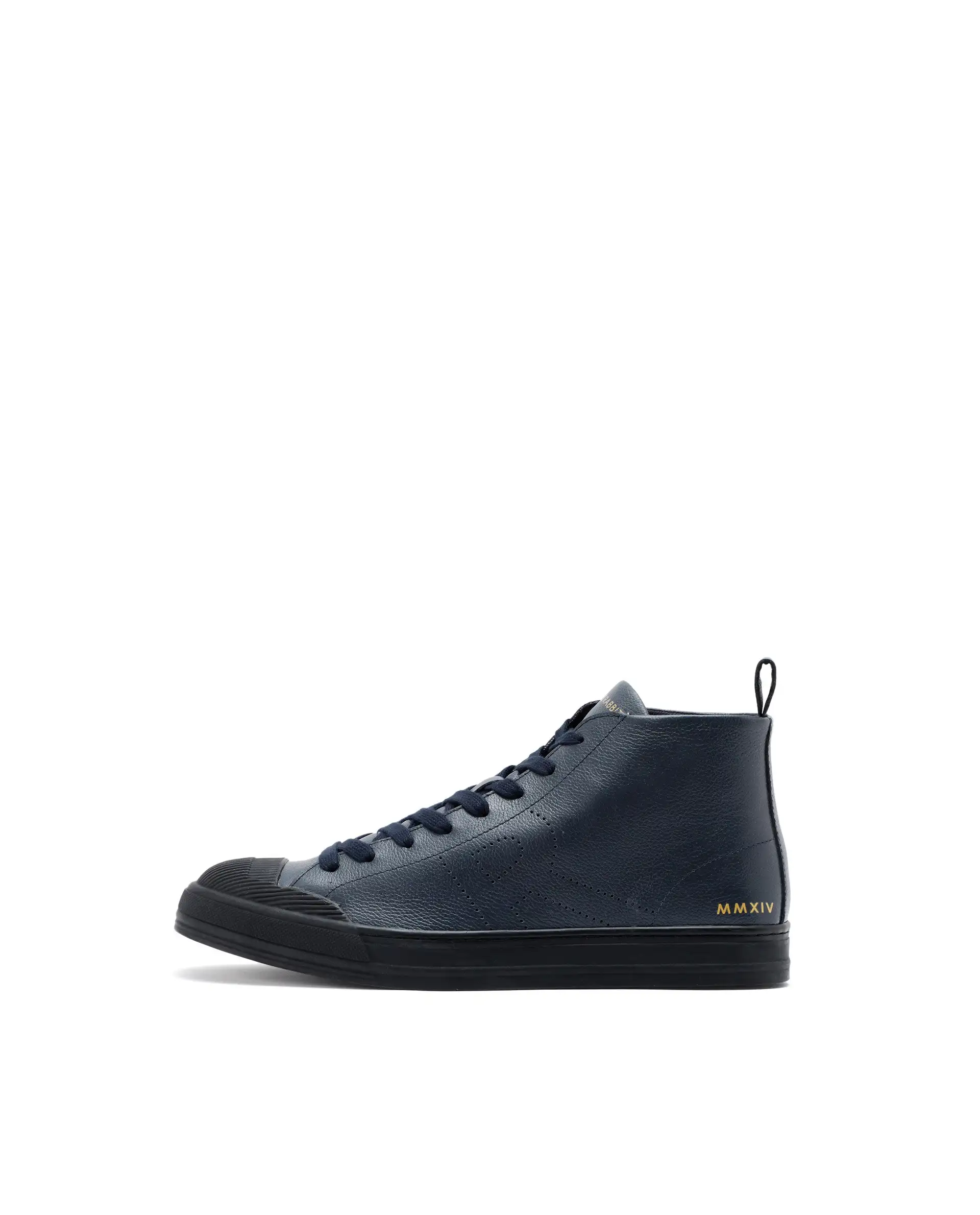 Rare Rabbit Mens Sauron Hi Pro Navy Premium Milled Leather Lace Up High Top Round Toe Sneaker Shoes