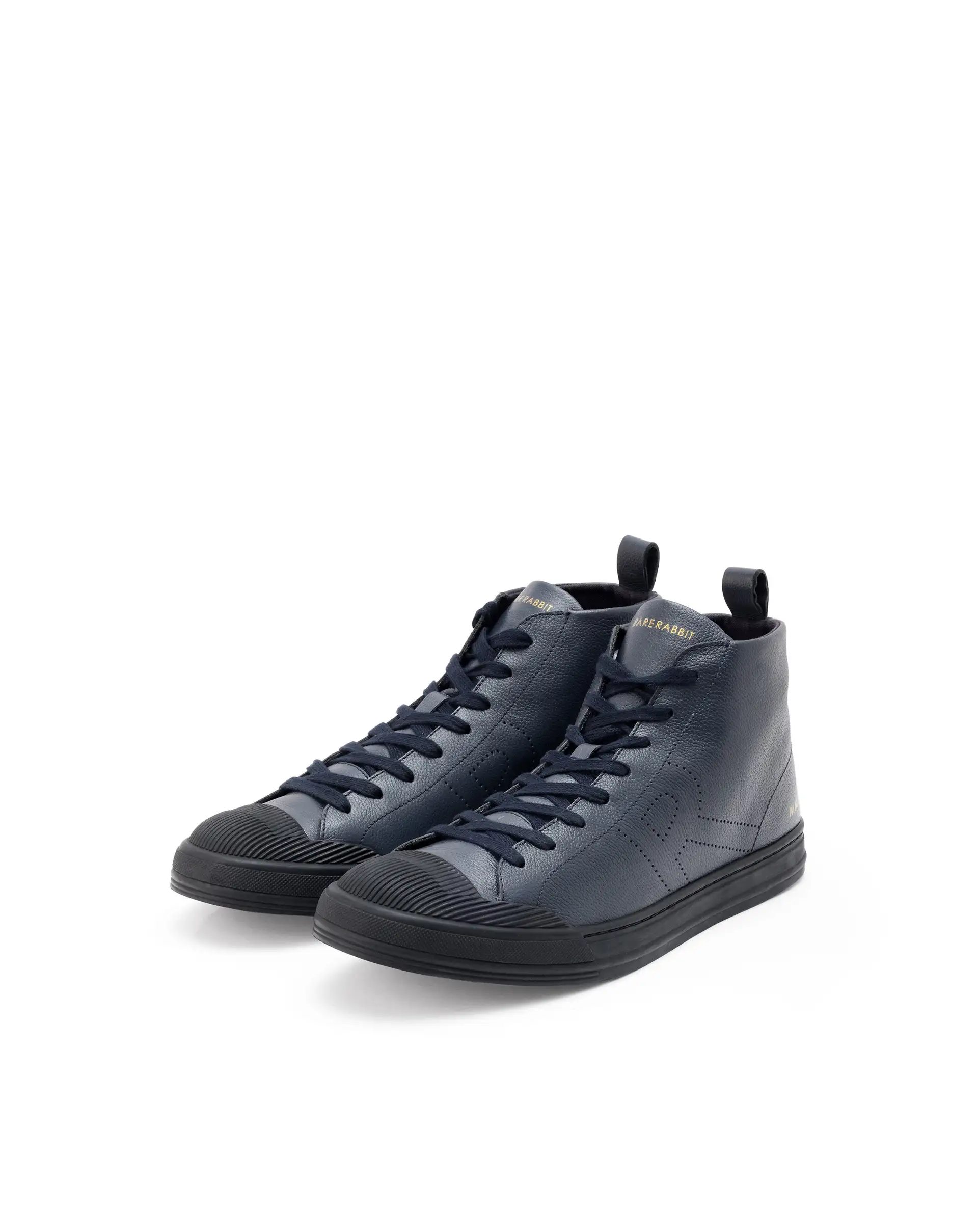 Rare Rabbit Mens Sauron Hi Pro Navy Premium Milled Leather Lace Up High Top Round Toe Sneaker Shoes - Image 3