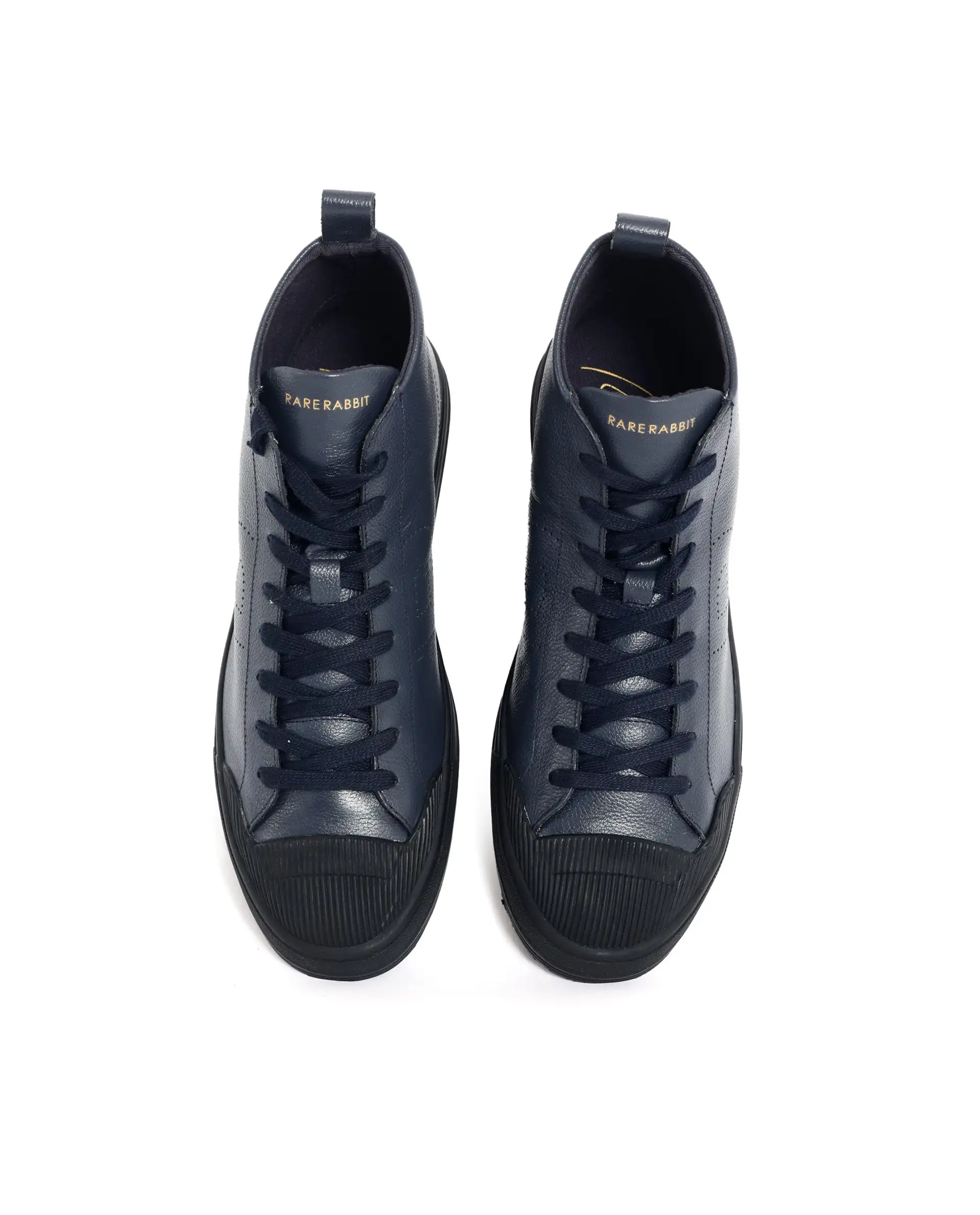 Rare Rabbit Mens Sauron Hi Pro Navy Premium Milled Leather Lace Up High Top Round Toe Sneaker Shoes - Image 4