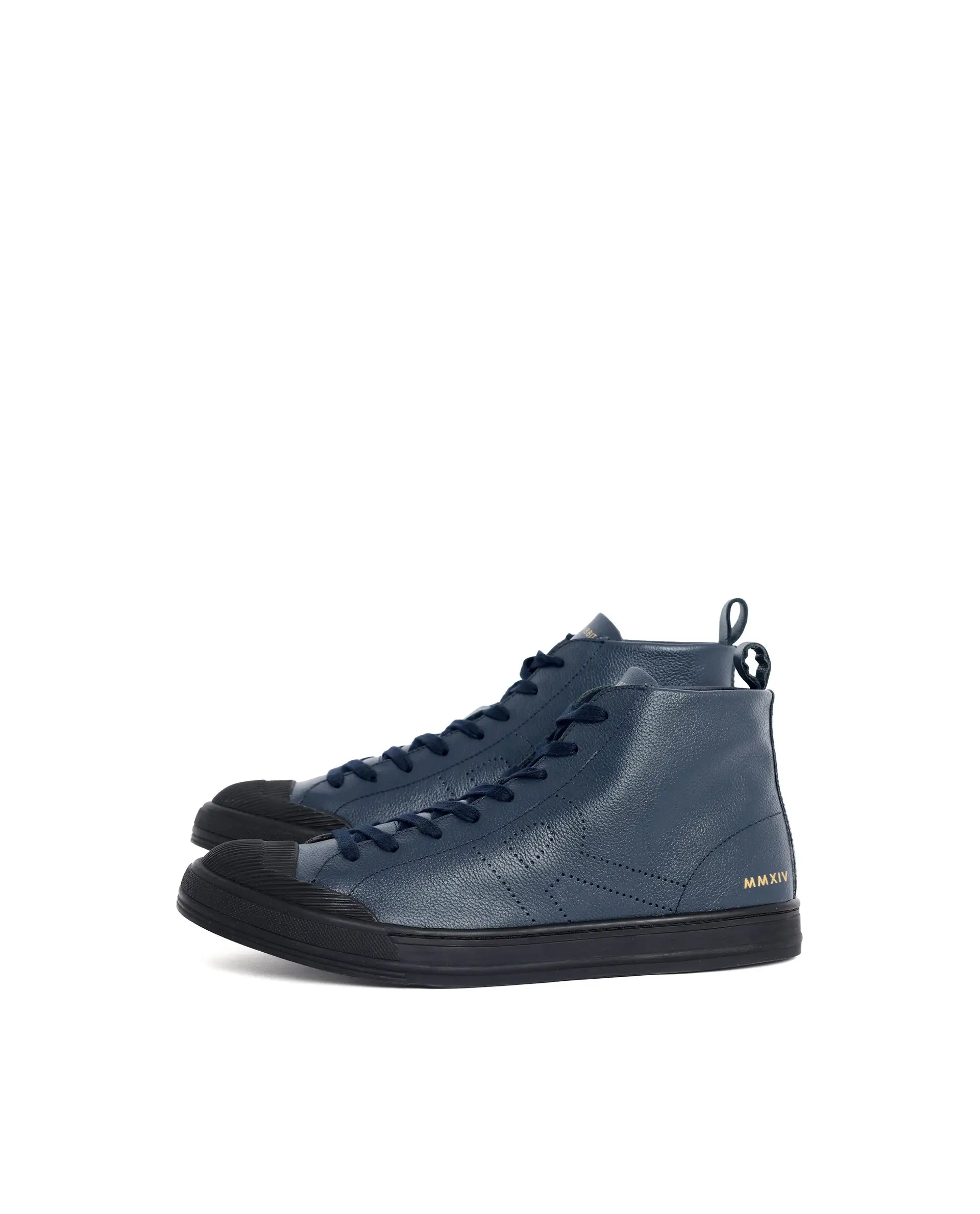 Rare Rabbit Mens Sauron Hi Pro Navy Premium Milled Leather Lace Up High Top Round Toe Sneaker Shoes - Image 5