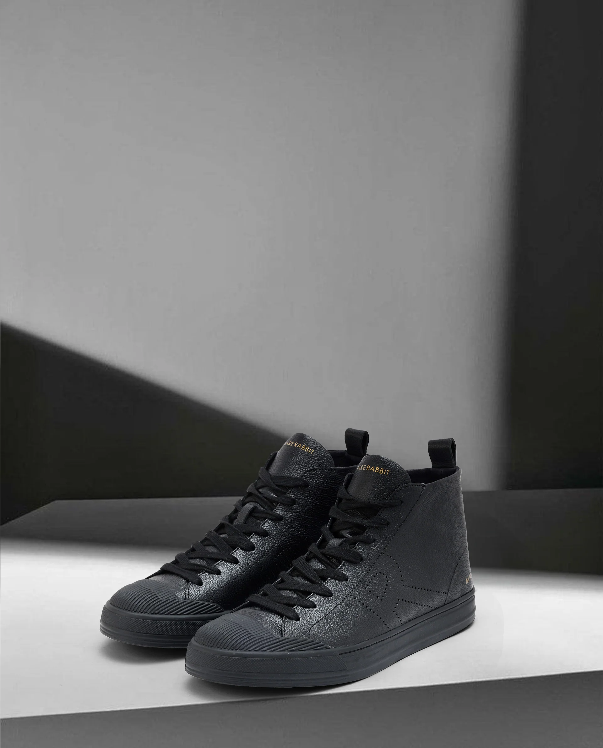 Rare Rabbit Mens Sauron Hi Pro Black Premium Milled Leather Lace Up High Top Round Toe Sneaker Shoes - Image 2