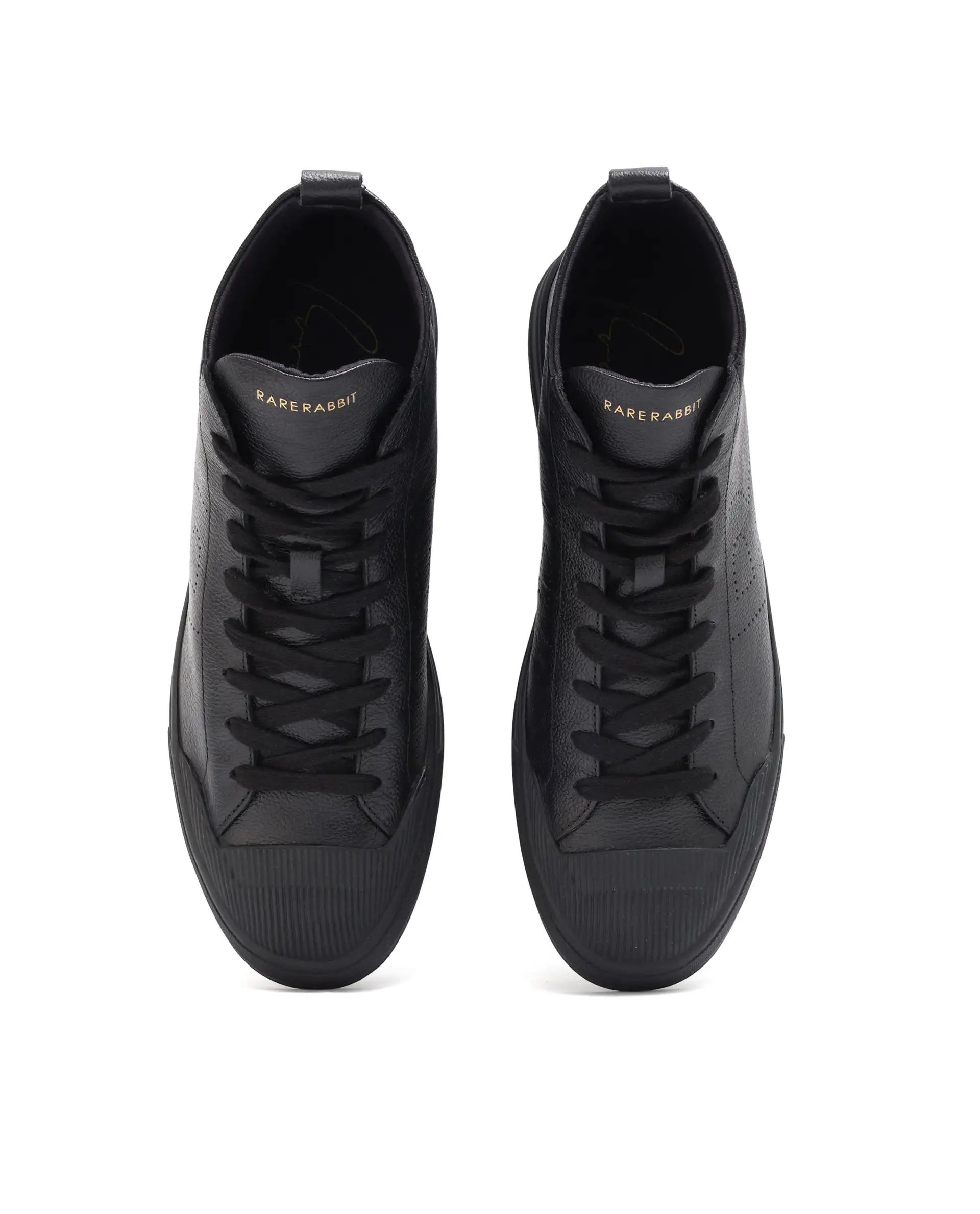 Rare Rabbit Mens Sauron Hi Pro Black Premium Milled Leather Lace Up High Top Round Toe Sneaker Shoes - Image 4
