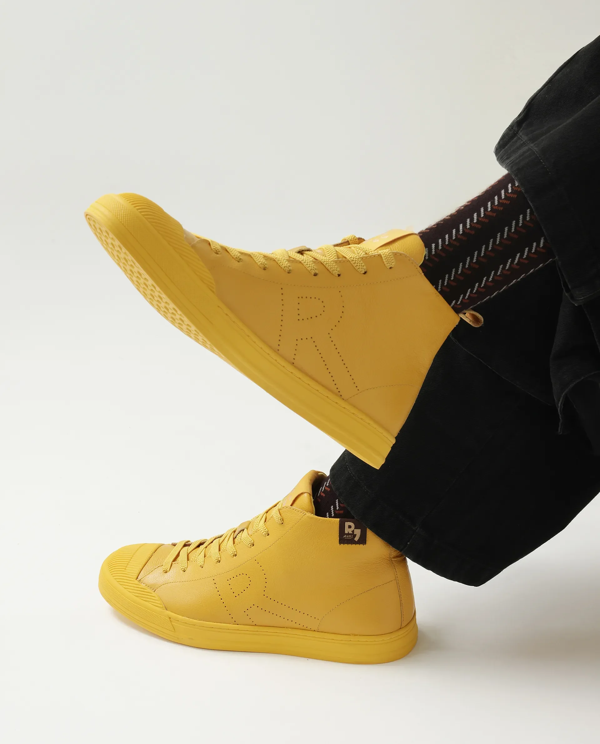Rare Rabbit Men's Sauron Hi Pro Yellow Leather Lace-Up Closure Sneaker - Image 2