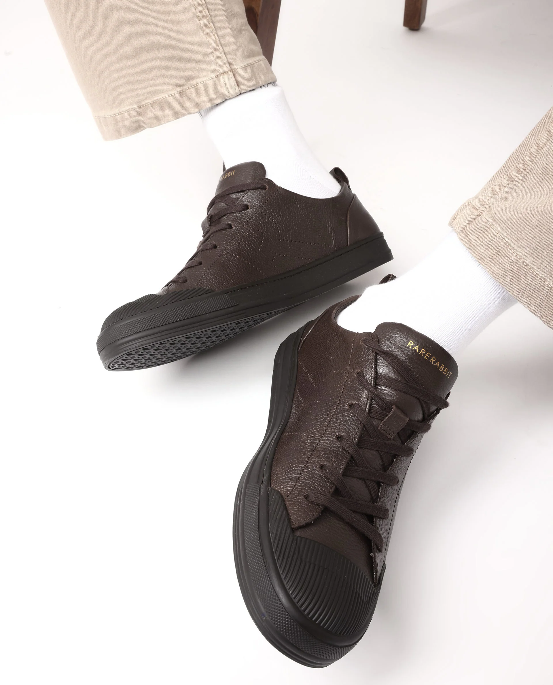 Rare Rabbit Mens Sauron Pro Dark Brown Premium Milled Leather Lace Up Low Top Round Toe Sneaker Shoes - Image 2