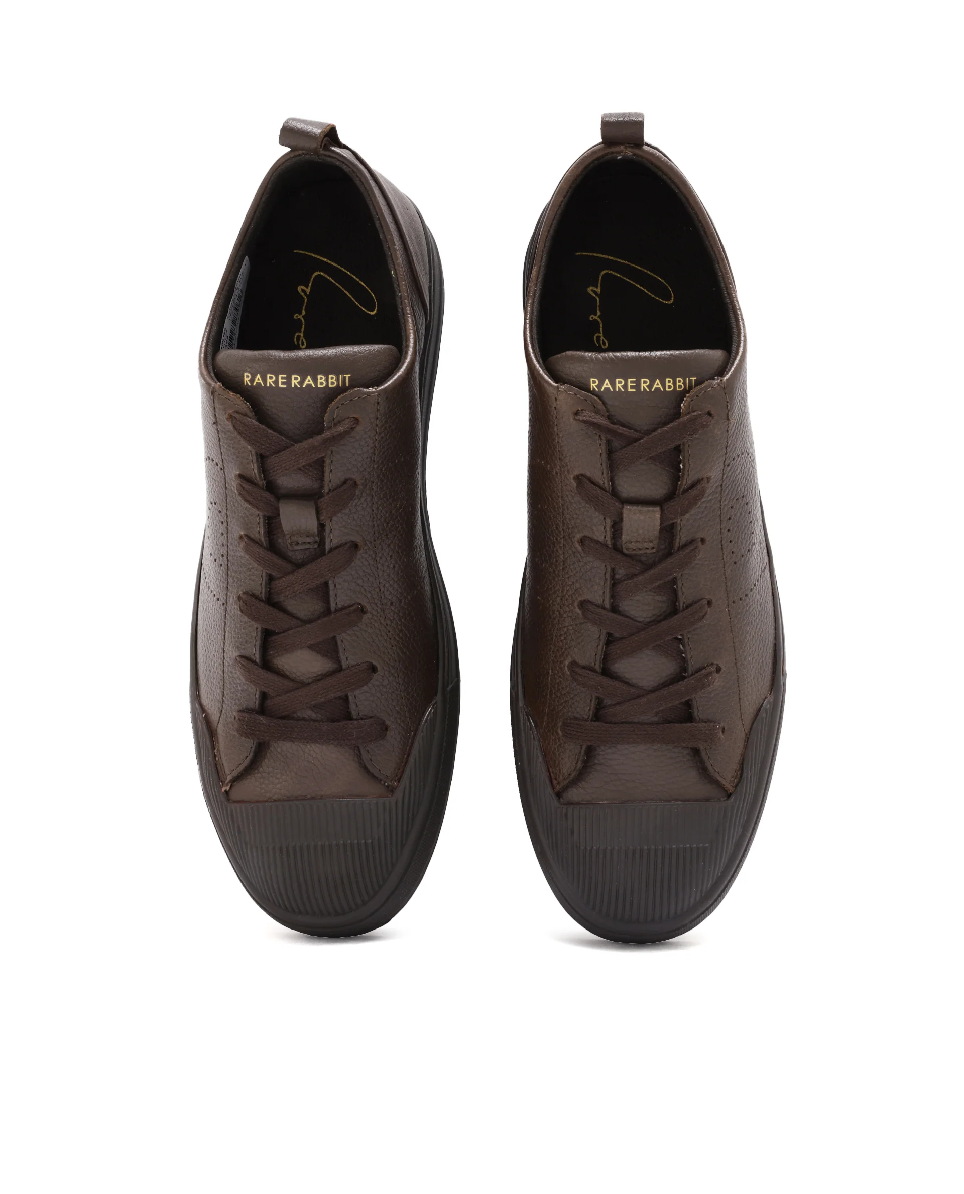 Rare Rabbit Mens Sauron Pro Dark Brown Premium Milled Leather Lace Up Low Top Round Toe Sneaker Shoes - Image 4
