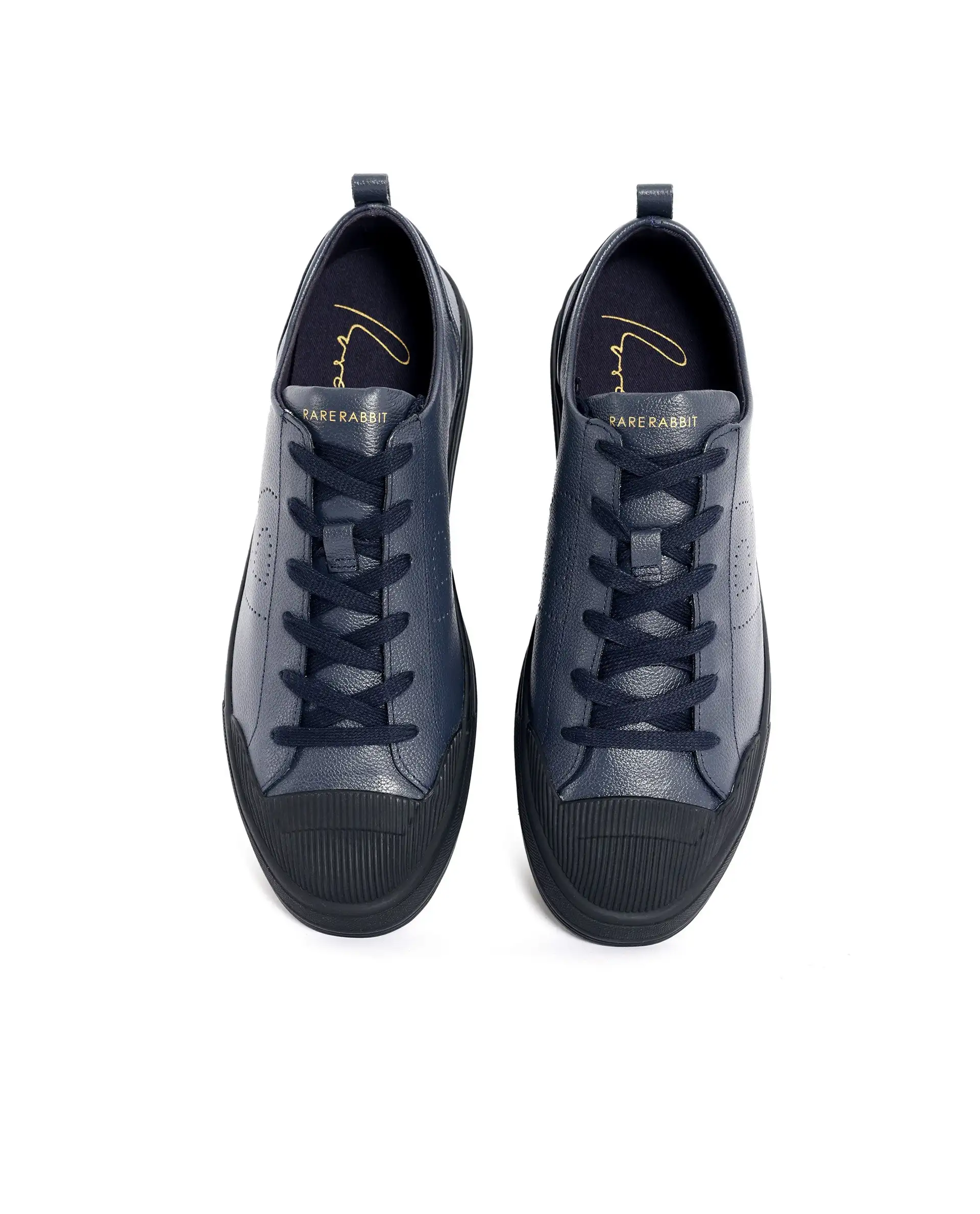 Rare Rabbit Mens Sauron Pro Navy Premium Milled Leather Lace Up Low Top Round Toe Sneaker Shoes - Image 4