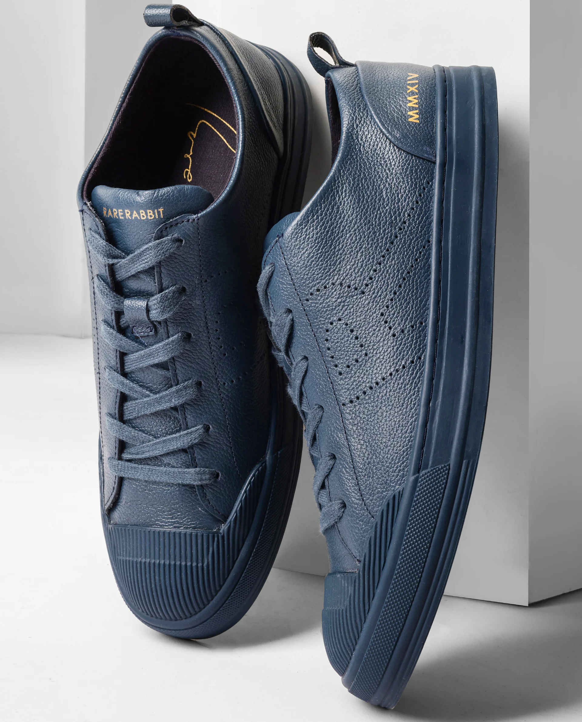Rare Rabbit Mens Sauron Pro Teal Premium Milled Leather Lace Up Low Top Round Toe Sneaker Shoes - Image 2
