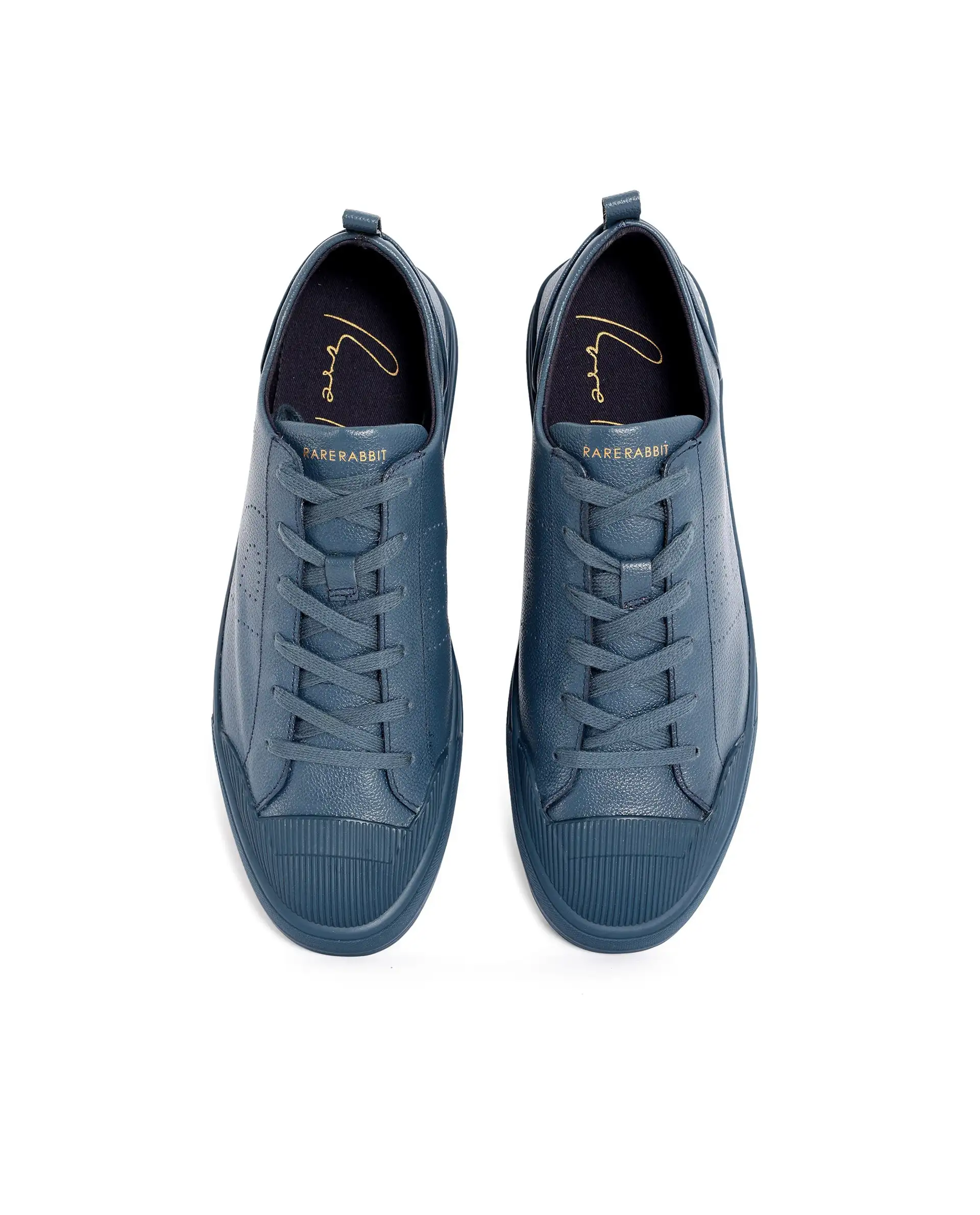Rare Rabbit Mens Sauron Pro Teal Premium Milled Leather Lace Up Low Top Round Toe Sneaker Shoes - Image 4