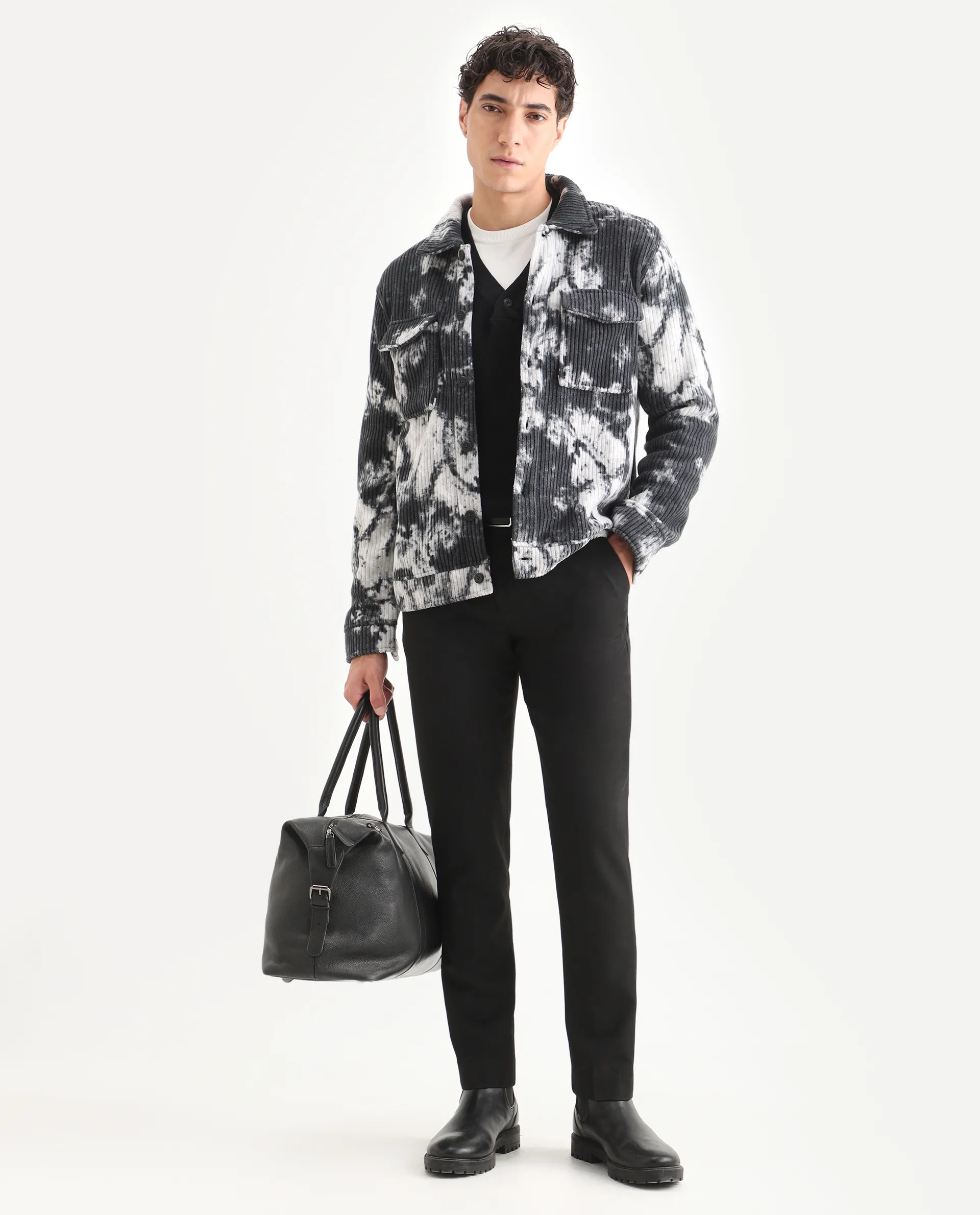 Rare Rabbit Men's Saurv Black Polyester Printed Regular Fit Full Sleeve Spread Collar Jacket - Image 2