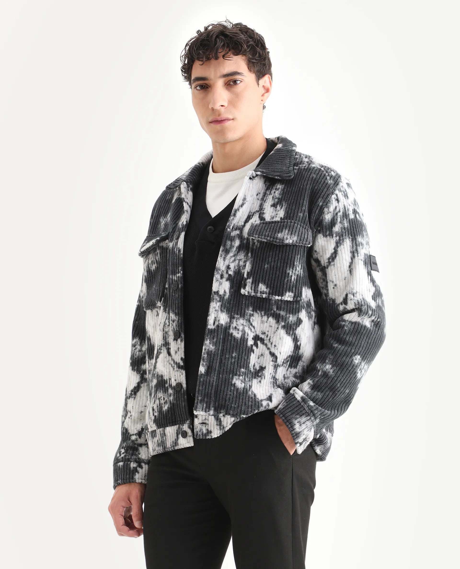 Rare Rabbit Men's Saurv Black Polyester Printed Regular Fit Full Sleeve Spread Collar Jacket - Image 4