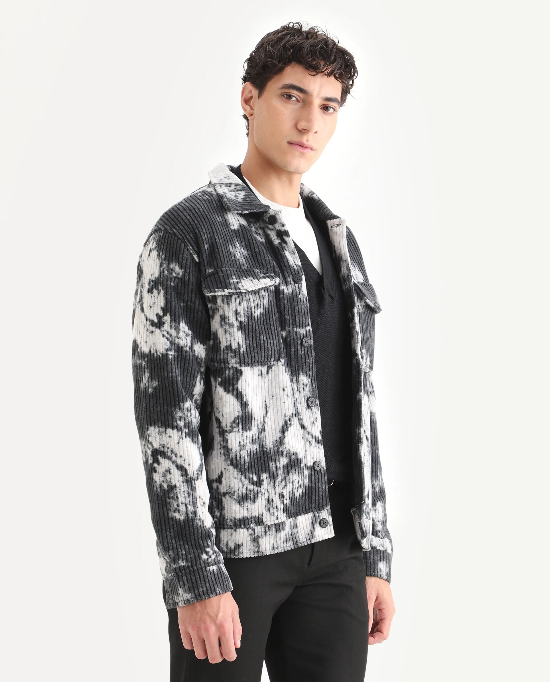 Rare Rabbit Men's Saurv Black Polyester Printed Regular Fit Full Sleeve Spread Collar Jacket - Image 5