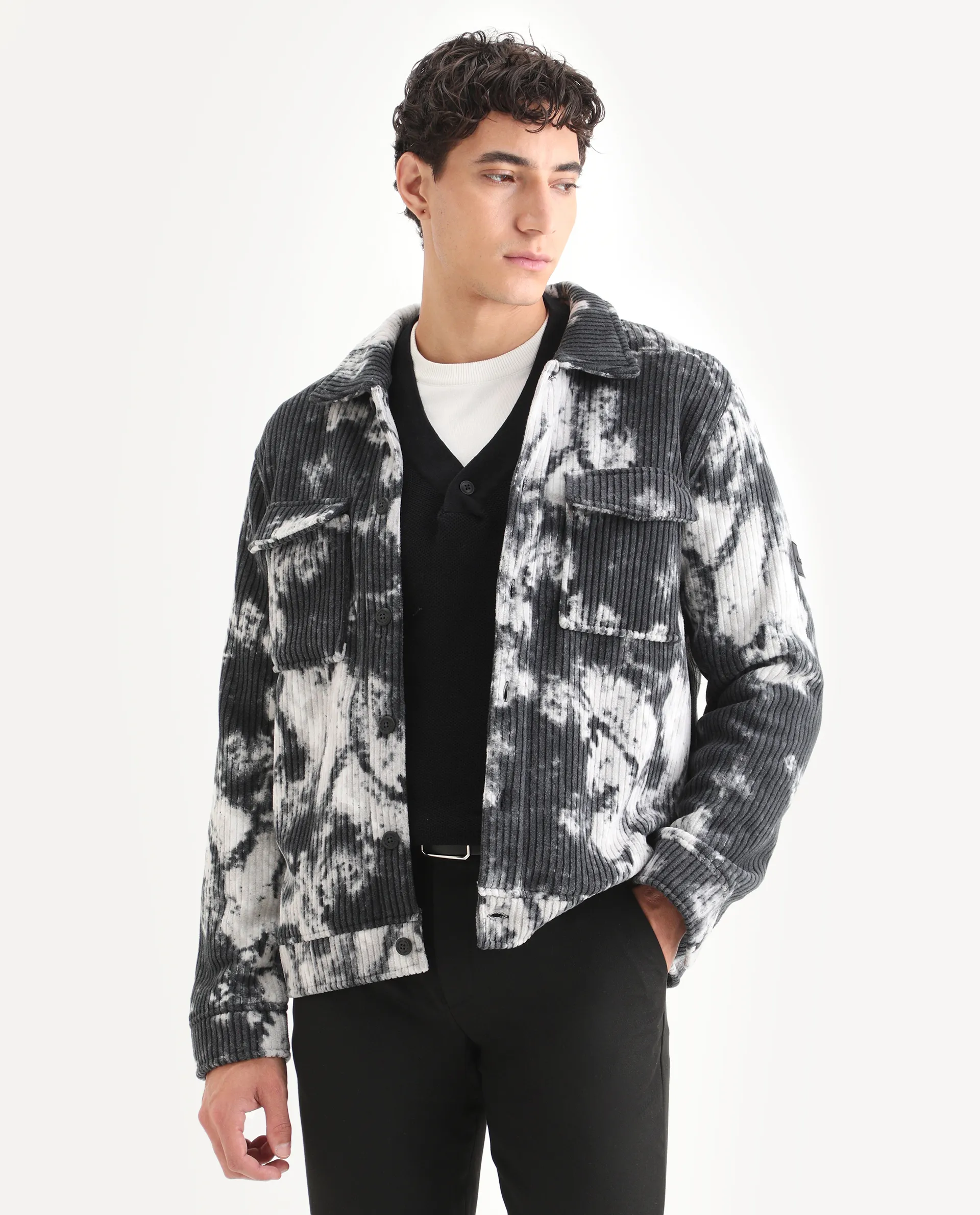 Rare Rabbit Men's Saurv Black Polyester Printed Regular Fit Full Sleeve Spread Collar Jacket - Image 6
