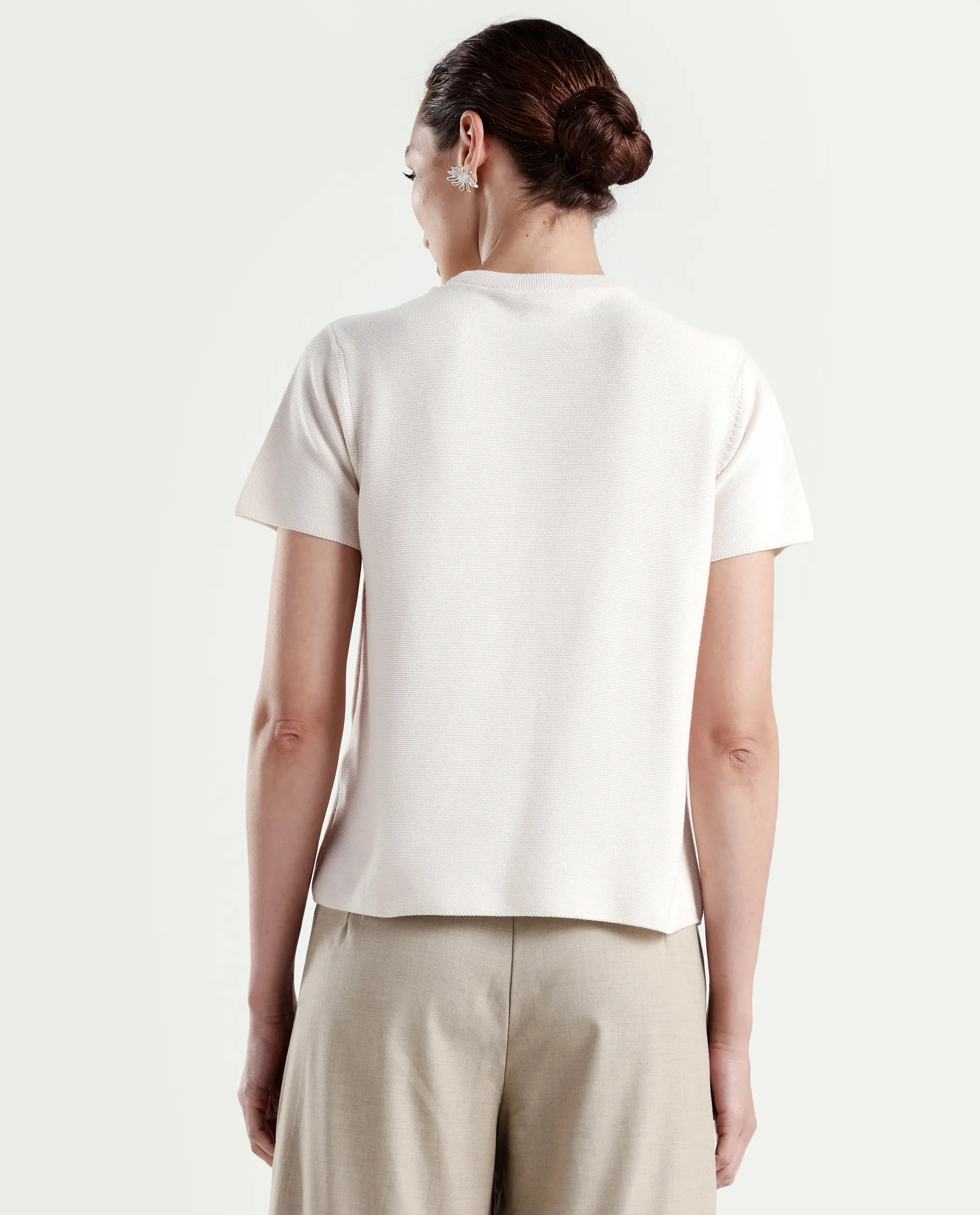 Rareism Women's Sava Off White Cotton Half Sleeve Cowl Neck Regular Fit Plain Top - Image 7